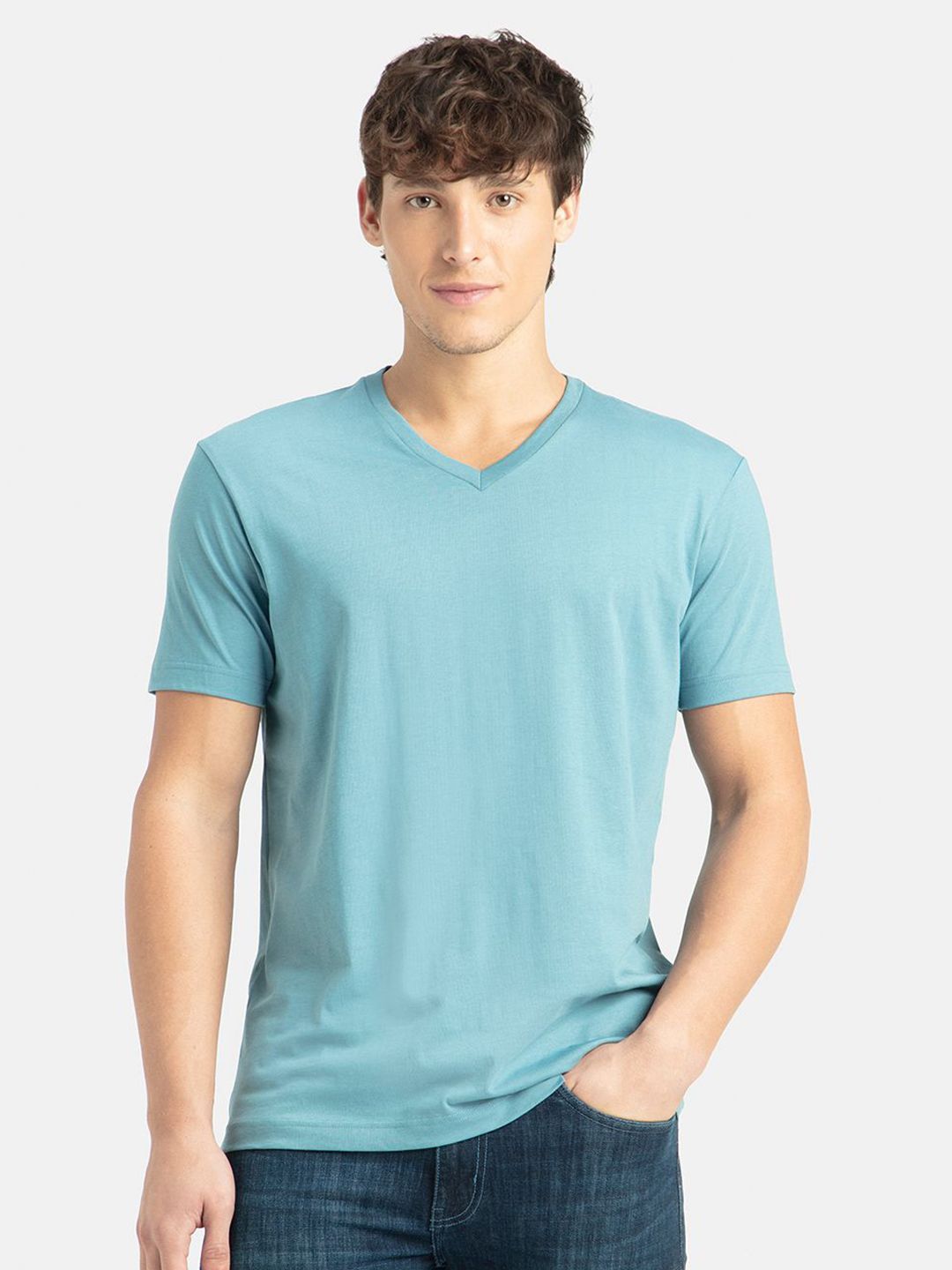 Jockey Super Combed Cotton Rich Solid V Neck Half Sleeve Tshirt-2726