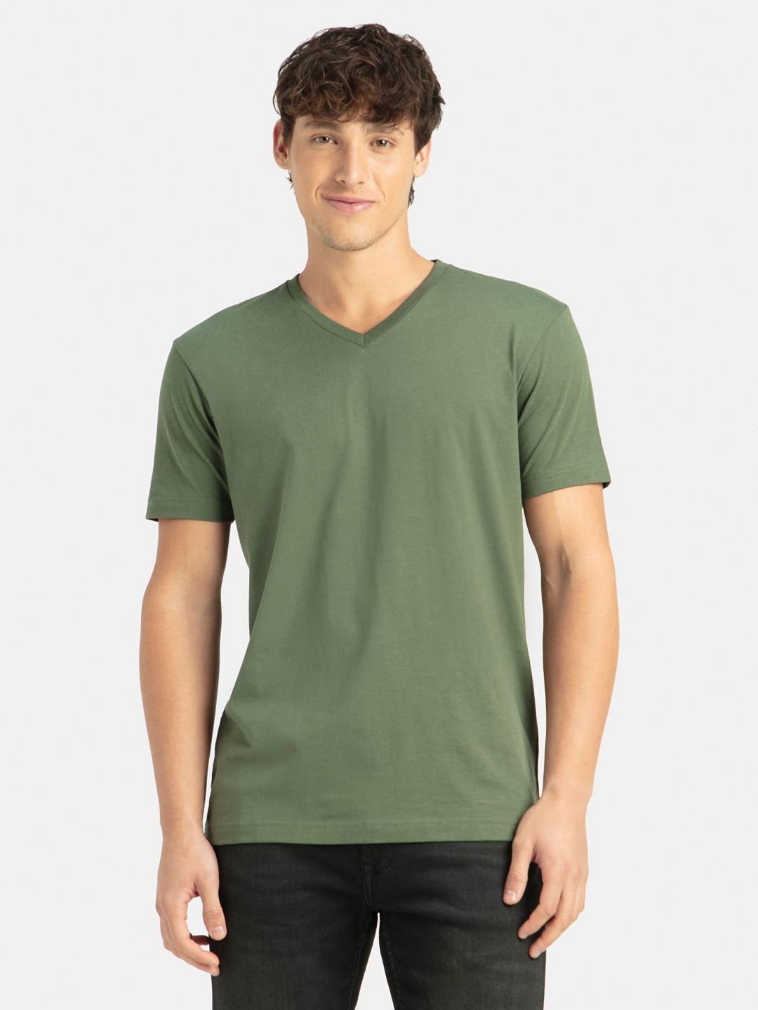 Jockey Super Combed Cotton Rich Solid V Neck Half Sleeve Tshirt-2726