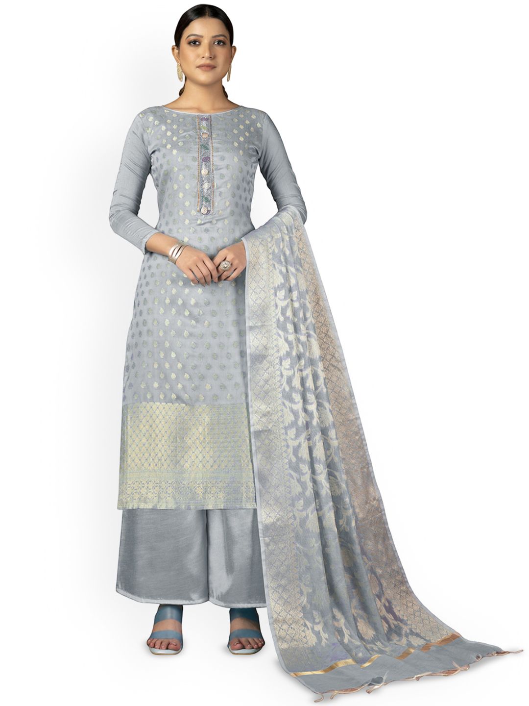 HERE&NOW Ethnic Motifs Banarasi Jacquard Woven Design Unstitched Dress Material
