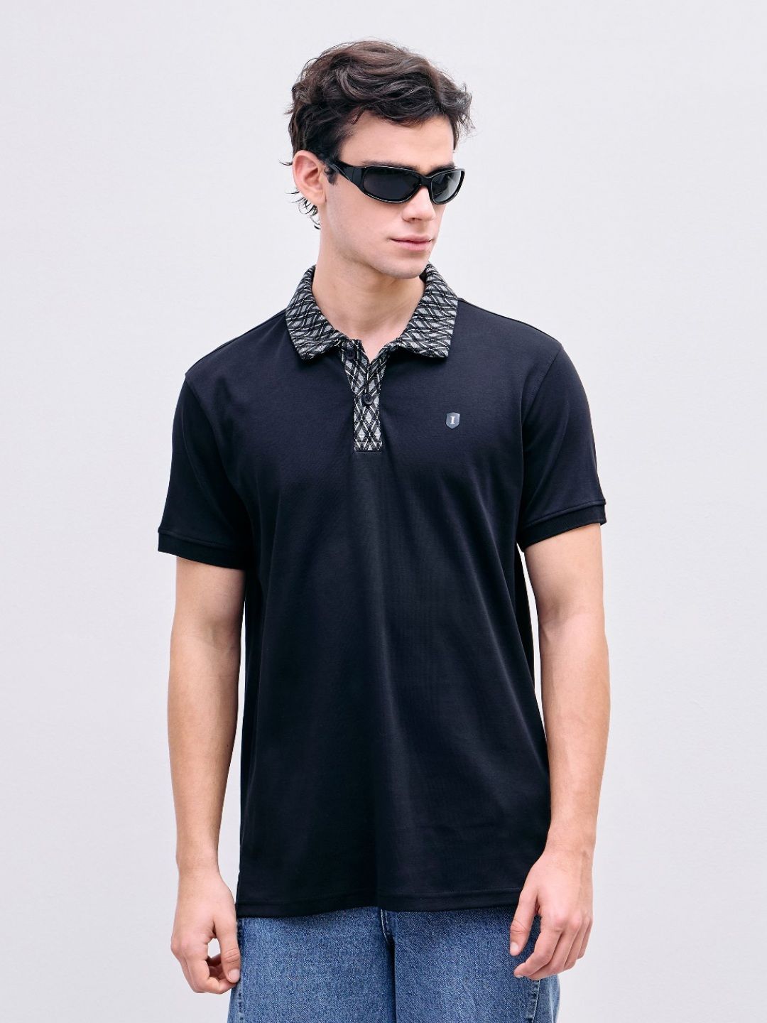 Iconic Men Solid Polo Collar T-shirt