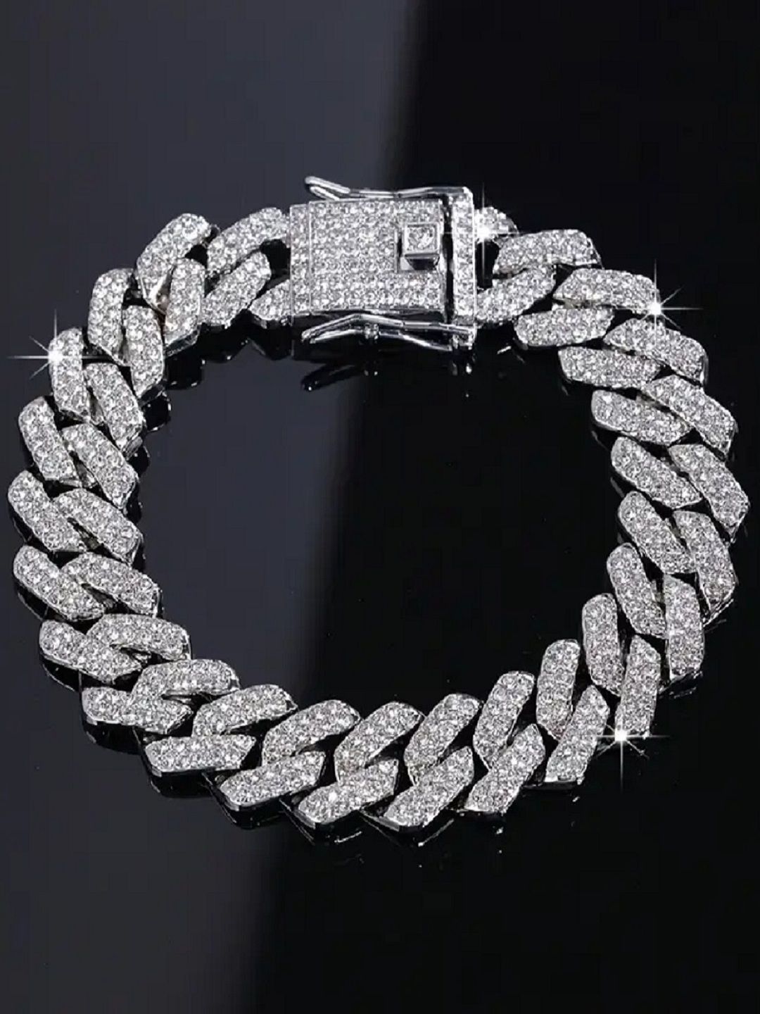 The Roadster Lifestyle Co. Men Silver-Plated Cubic Zirconia Studded Link Bracelet