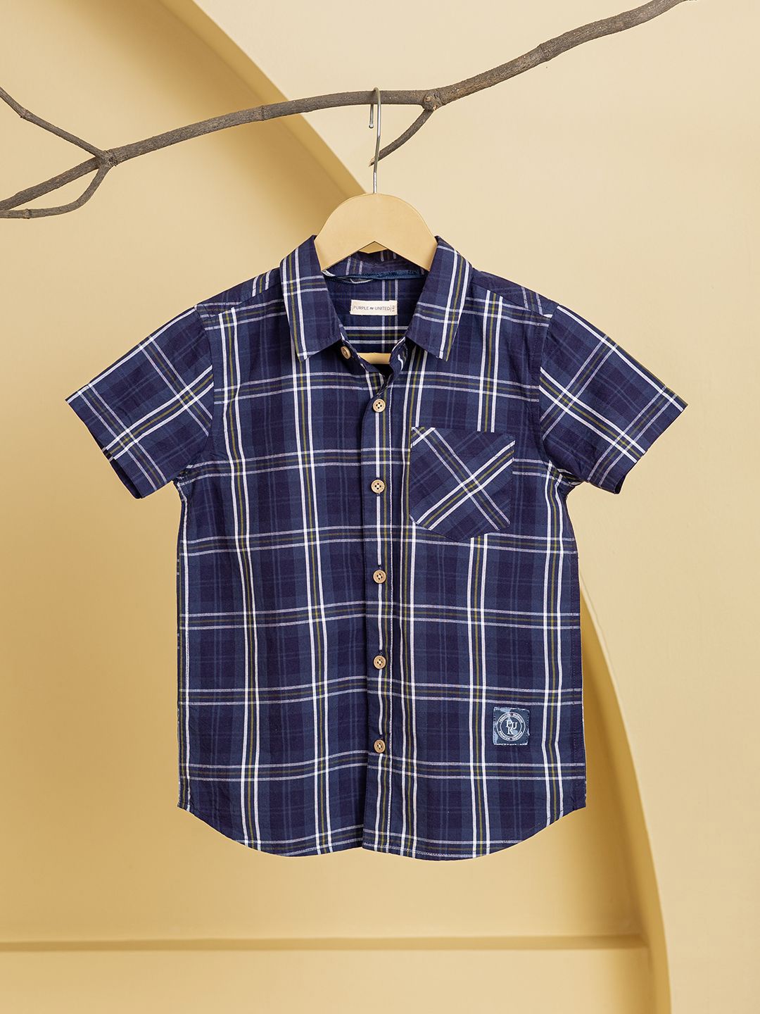 Purple United Kids Boys Tartan Checks Opaque Checked Casual Shirt