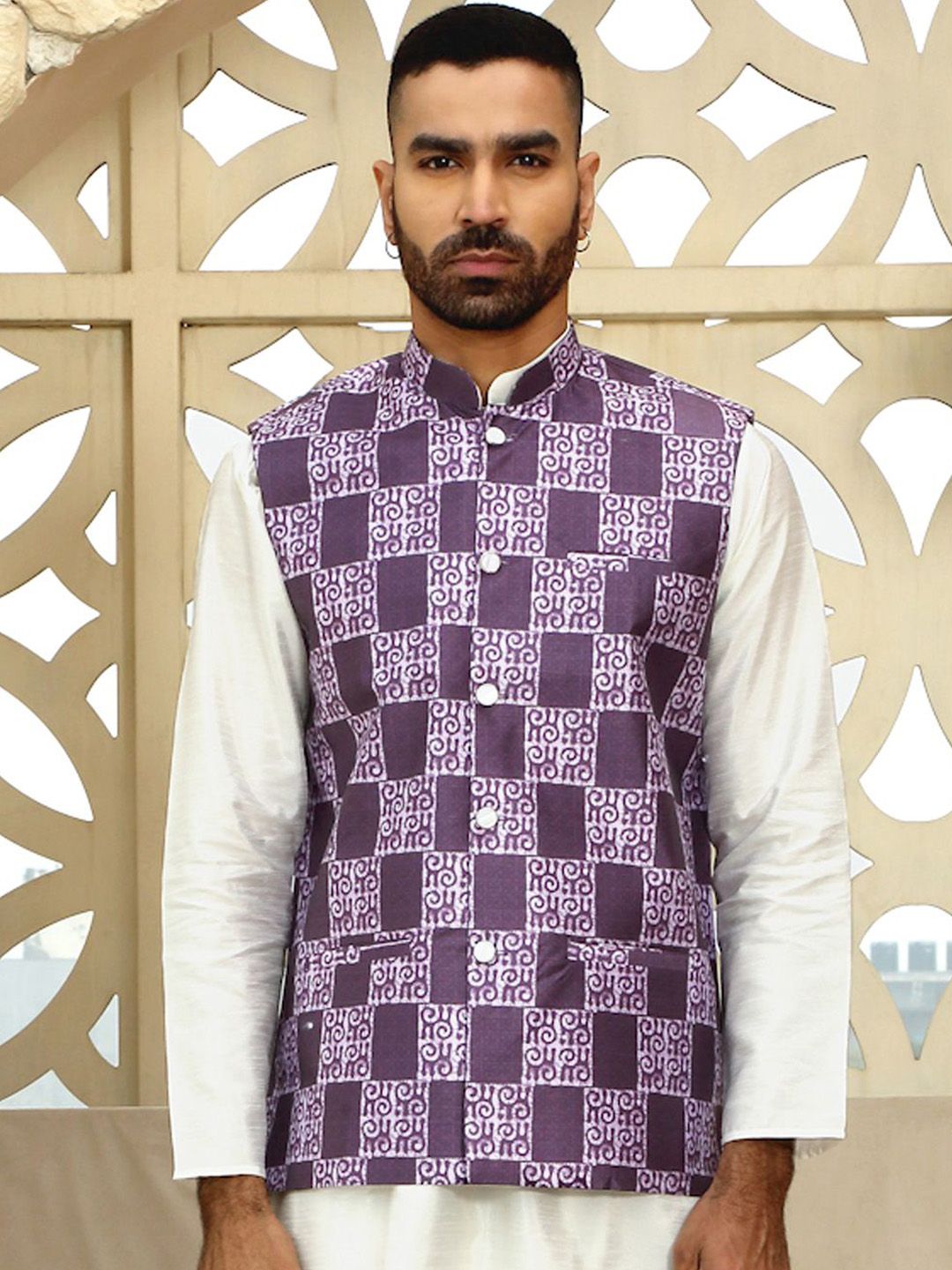 KRAFT INDIA Printed Mandarin Collar NehruJacket