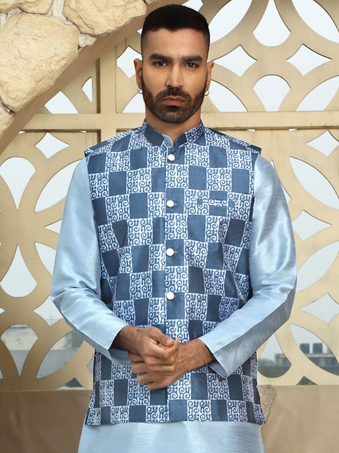 KRAFT INDIA Geometric Printed Nehru Jacket