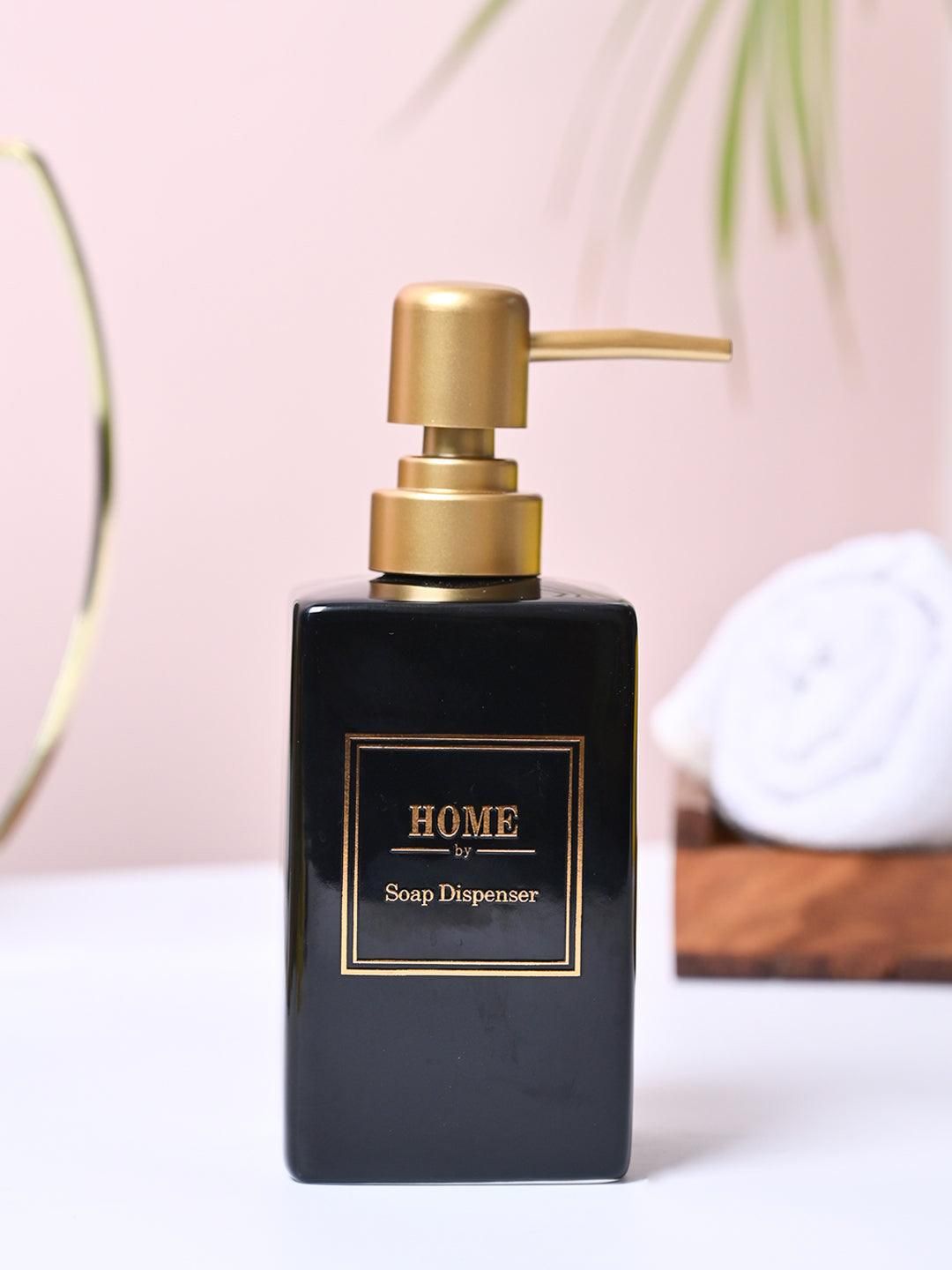 MARKET99 Black & Gold-Toned Solid Ceramic Soap Dispenser