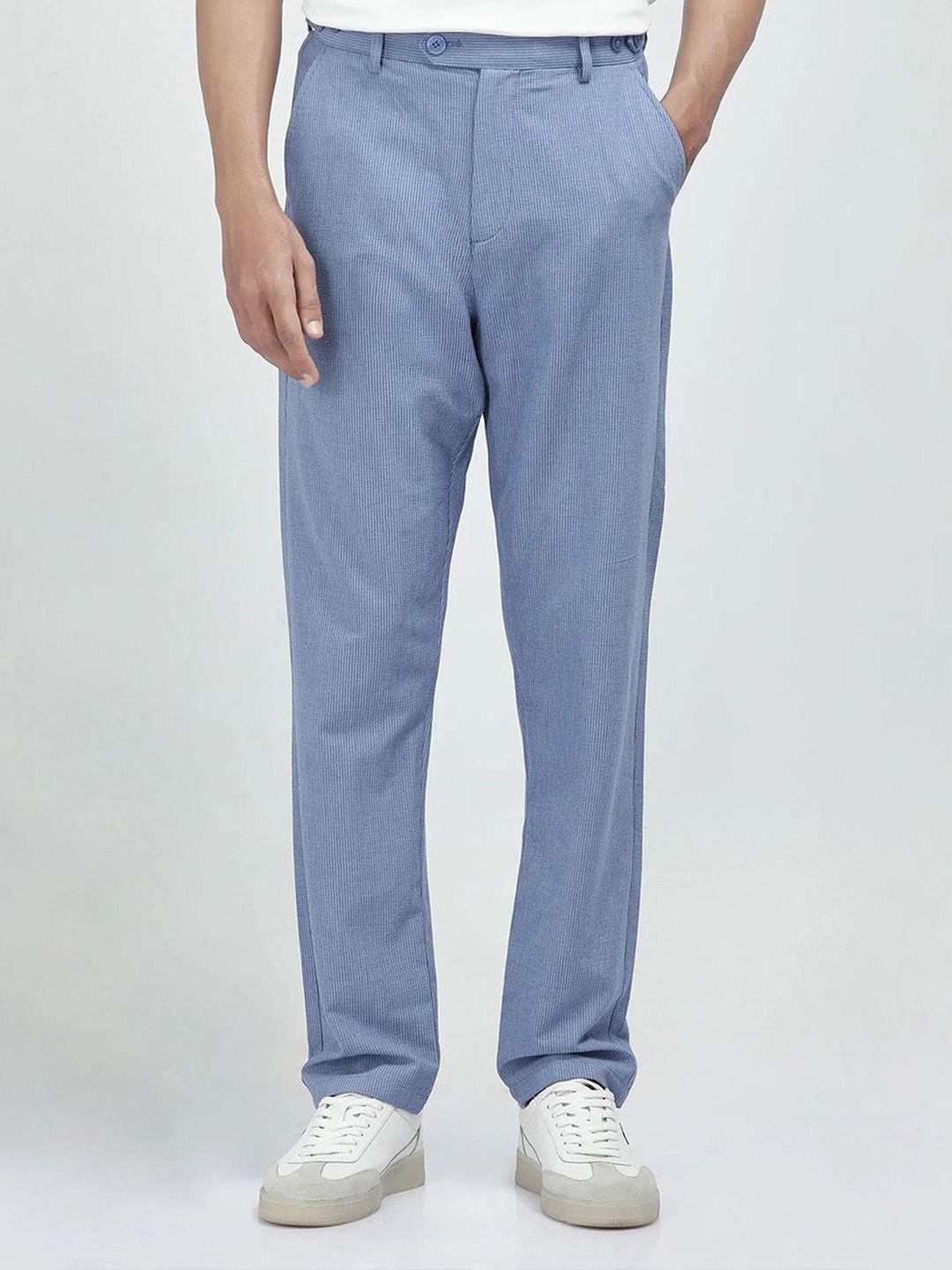 Men Horon Trouser RARE RABBIT Men Blue Baggy Fit Plain Trouser