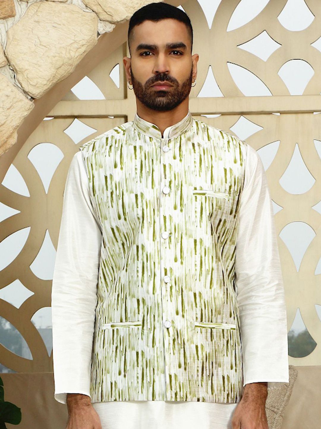 KRAFT INDIA Printed Mandarin Collar NehruJacket