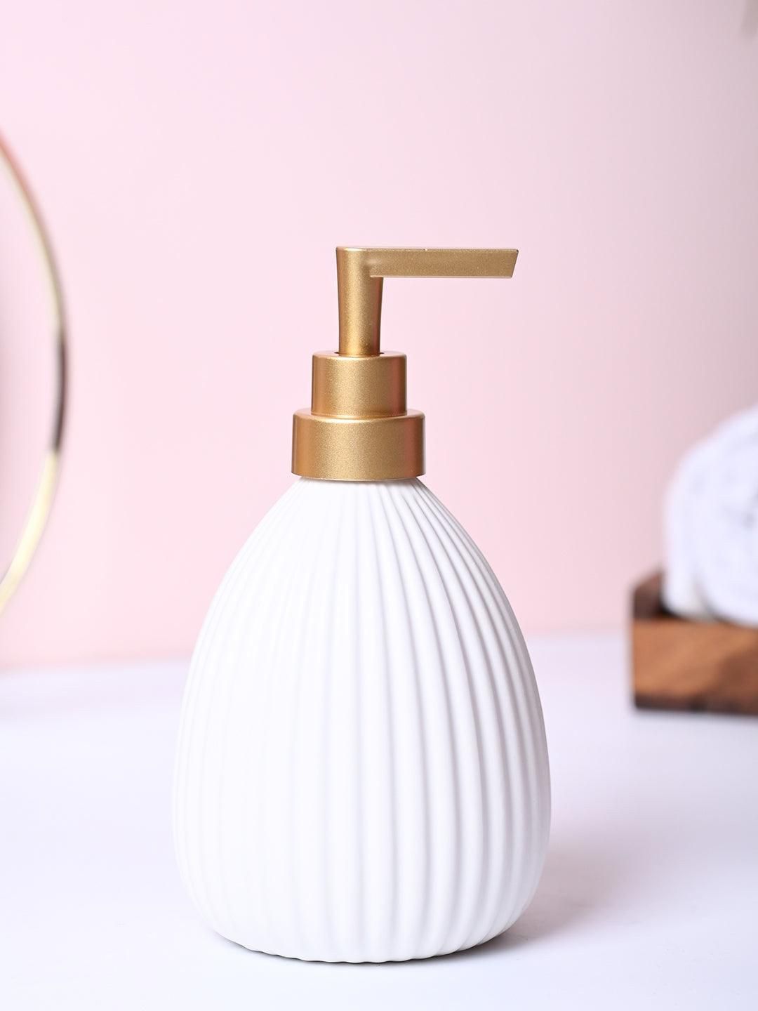 MARKET99 White Striped Ceramic Soap Dispenser