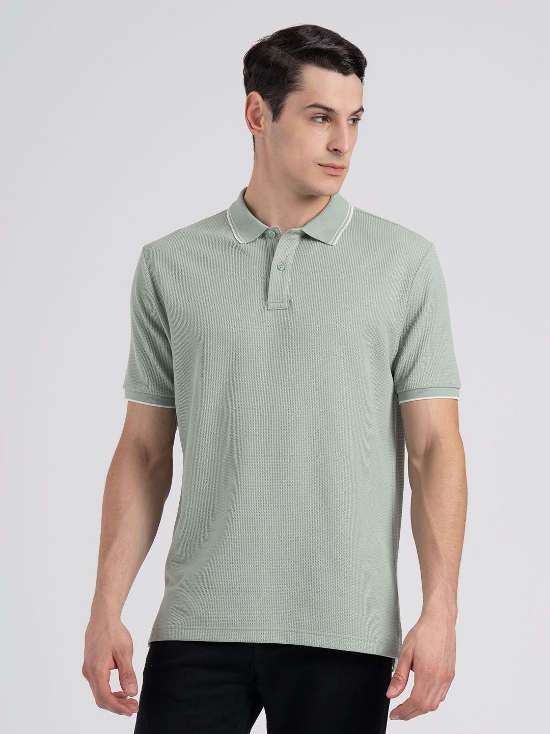 Red Tape Men Waffle Structure Stretched Polo Collar T-Shirt