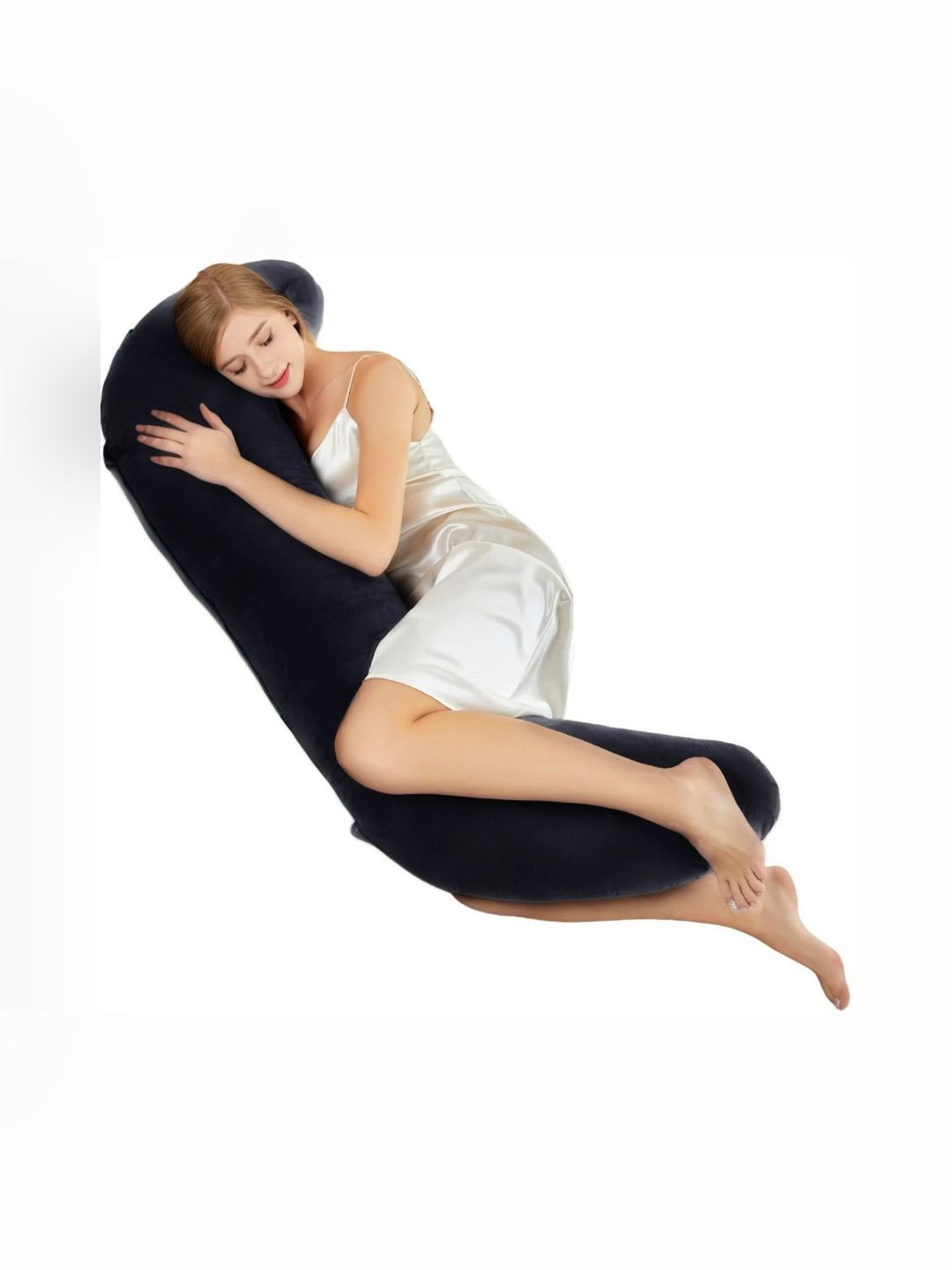 Pum Pum Hollow Fiber Black Solid Faux Velvet Ultra Soft Fibre Maternity Pillow-139.7 x 38.1 x 25.4 cm