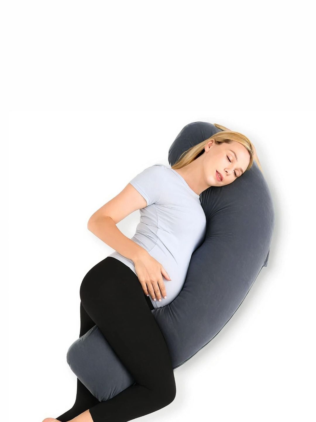 Pum Pum Hollow Fiber Black Solid Faux Velvet Ultra Soft Fibre Maternity Pillow-139 x 43 x 20 cm