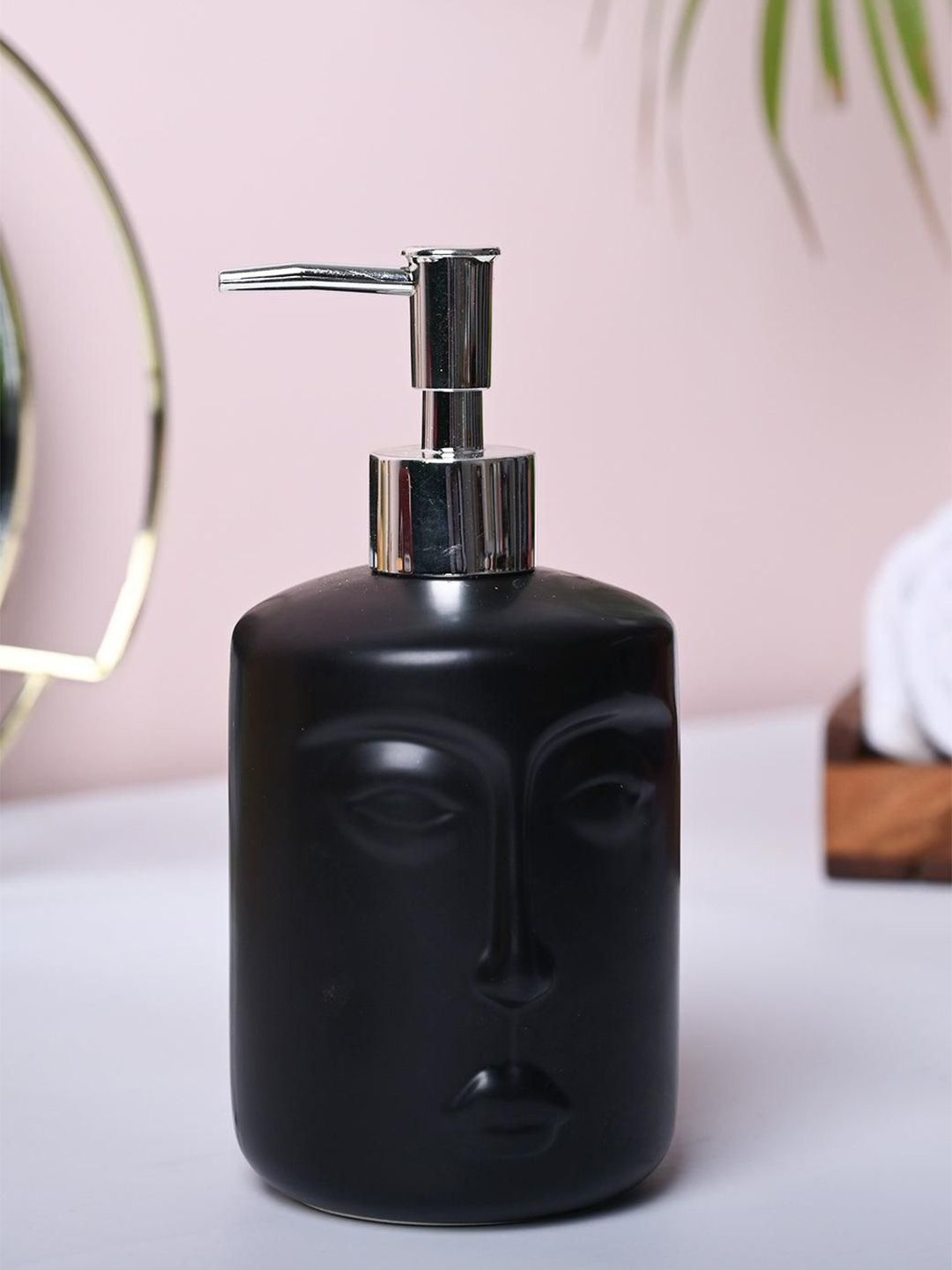 MARKET99 Black & Silver-Toned Solid Ceramic Soap Dispenser