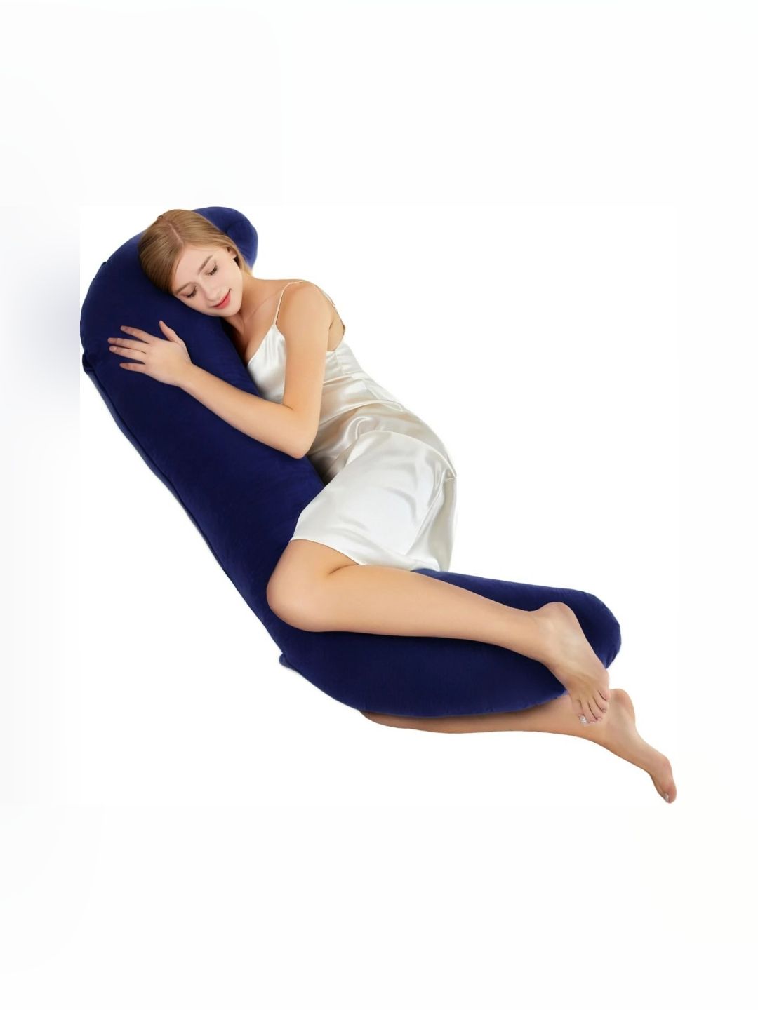 Pum Pum Hollow Fiber Navy Blue Solid Faux Velvet Ultra Soft Fibre Maternity Pillow-139 x 38 x 20 cm