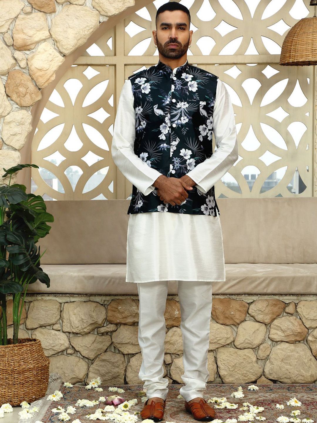 KRAFT INDIA Floral Printed Mandarin Collar NehruJacket