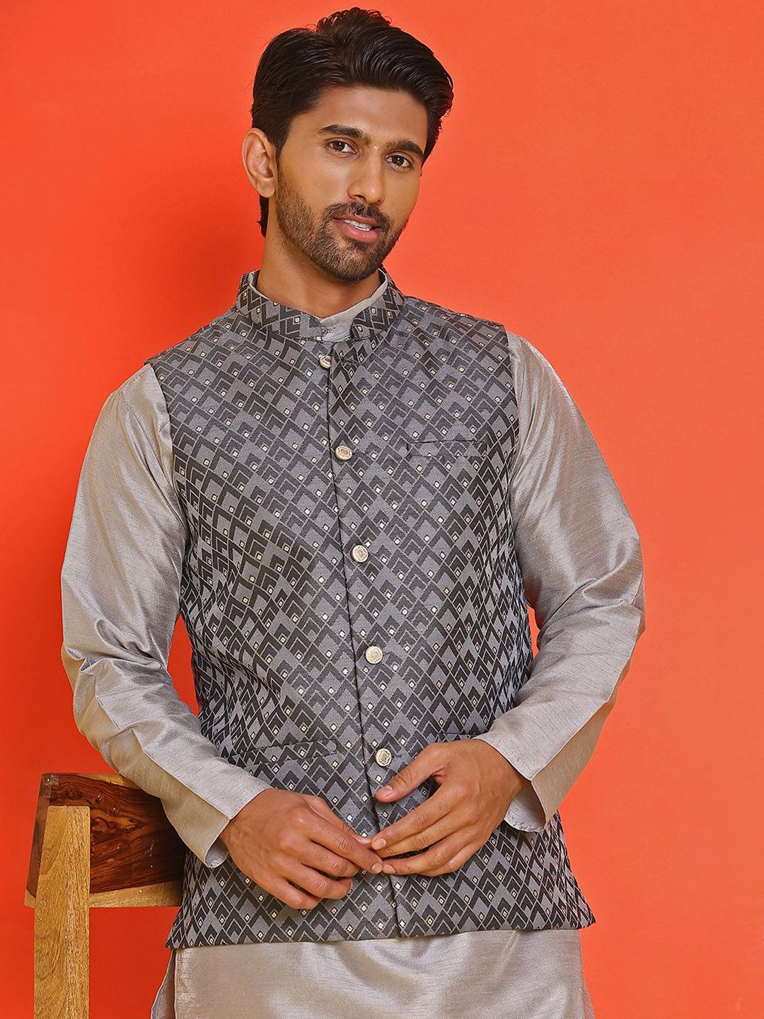 Anouk Printed Woven Nehru Jacket