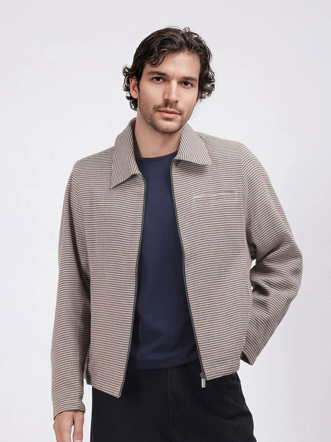 RARE RABBIT Men Checked Open Front Jacket