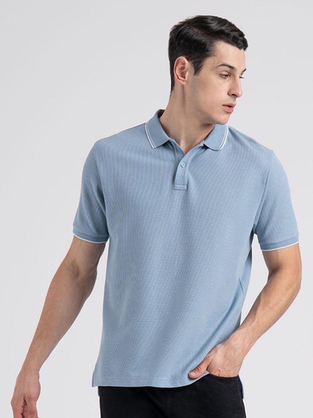 Red Tape Men Waffle Structure Stretched Polo Collar T-Shirt