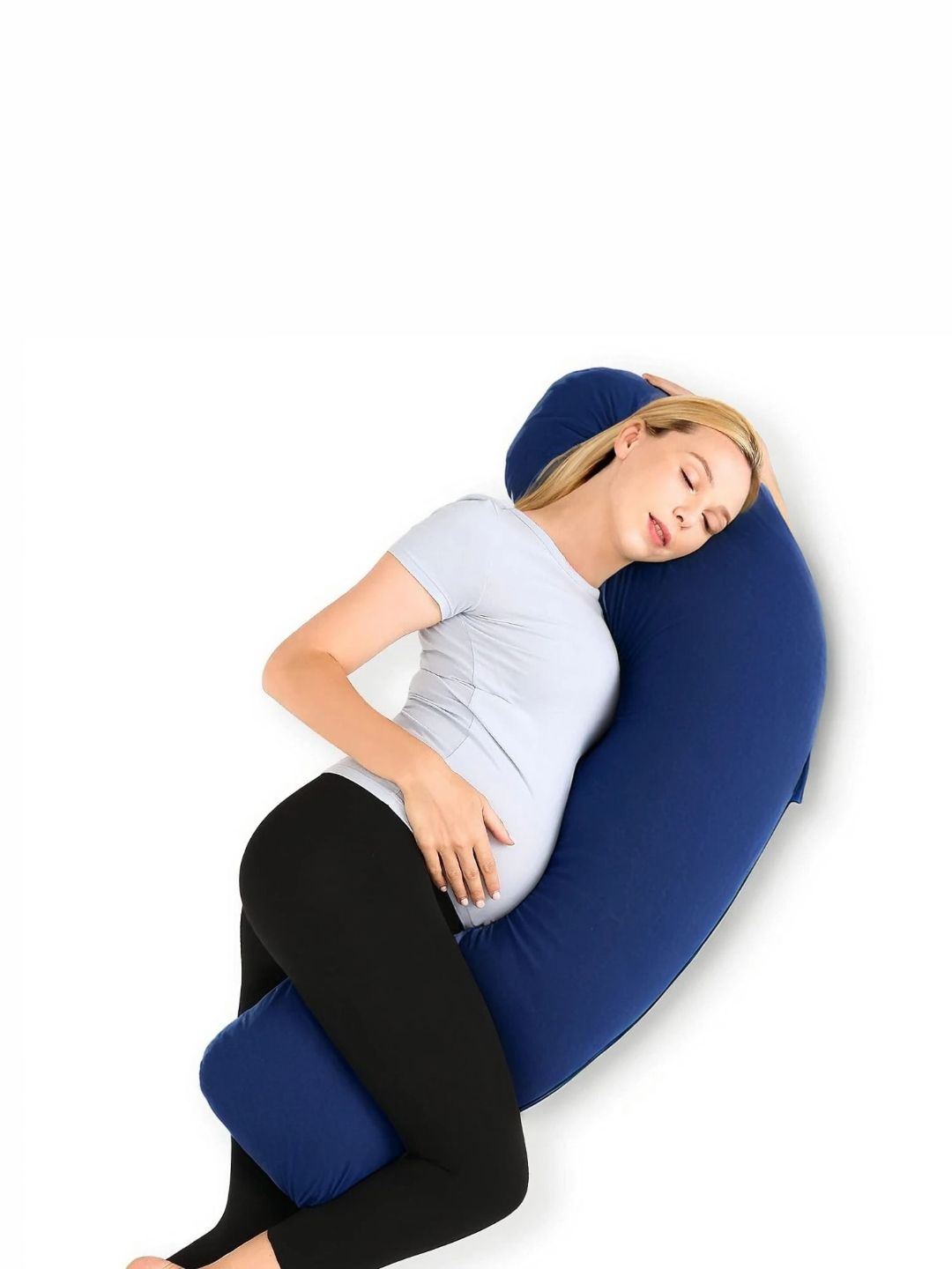 Pum Pum Hollow Fiber Navy Blue Solid Faux Velvet Ultra Soft Fibre Maternity Pillow-?119 x 43.18 x 10 cm