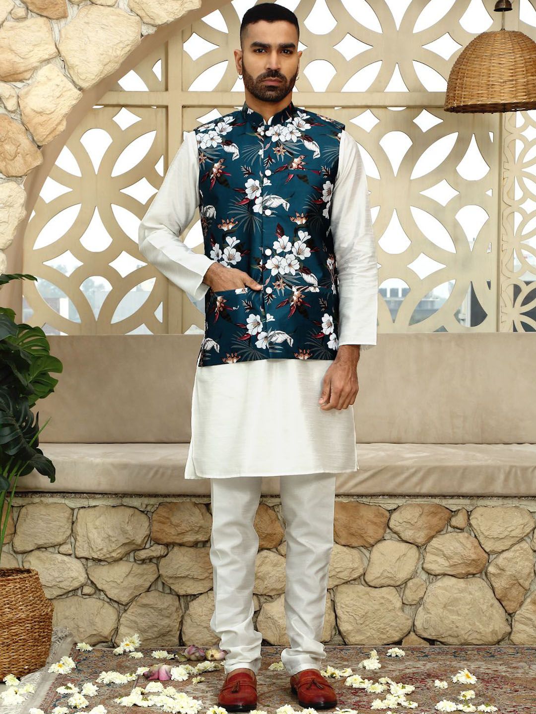 KRAFT INDIA Floral Printed Mandarin Collar NehruJacket