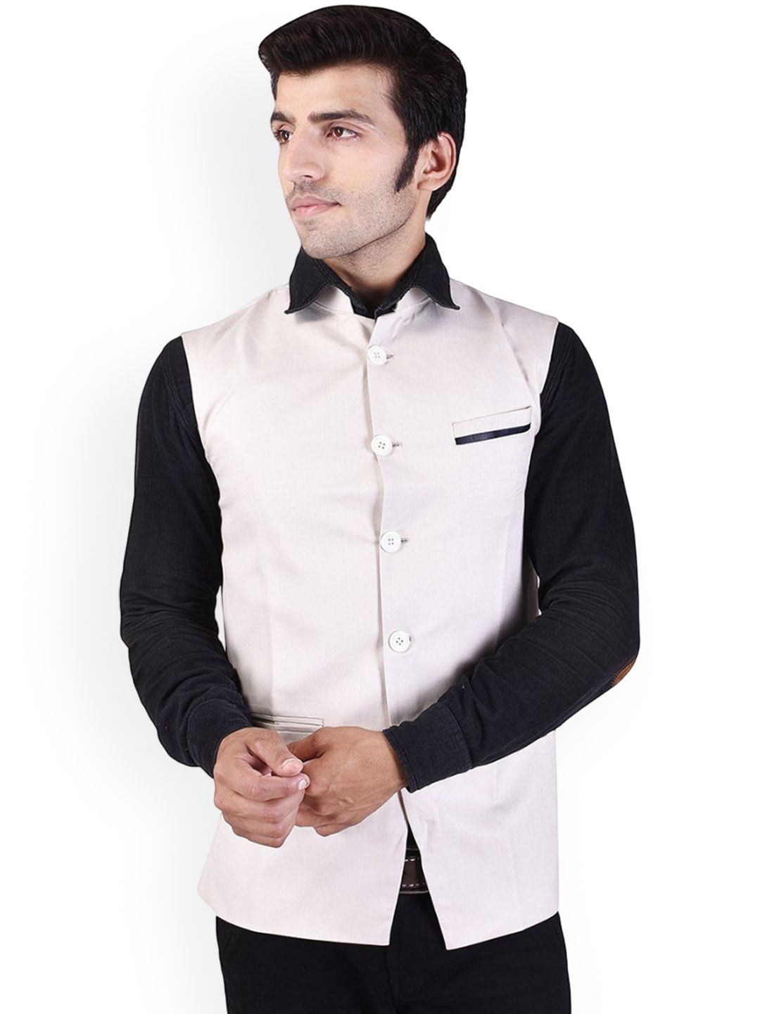 VEERA PARIDHAAN Cotton Chinese Collar Nehru Jacket