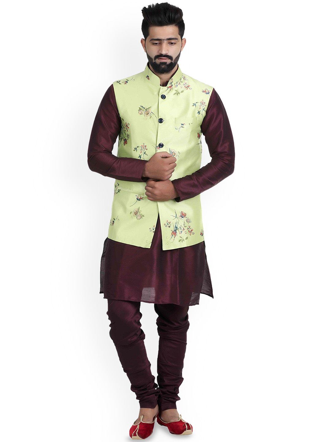 VEERA PARIDHAAN Printed Mandarin Collar Sleeveless Nehru Jacket