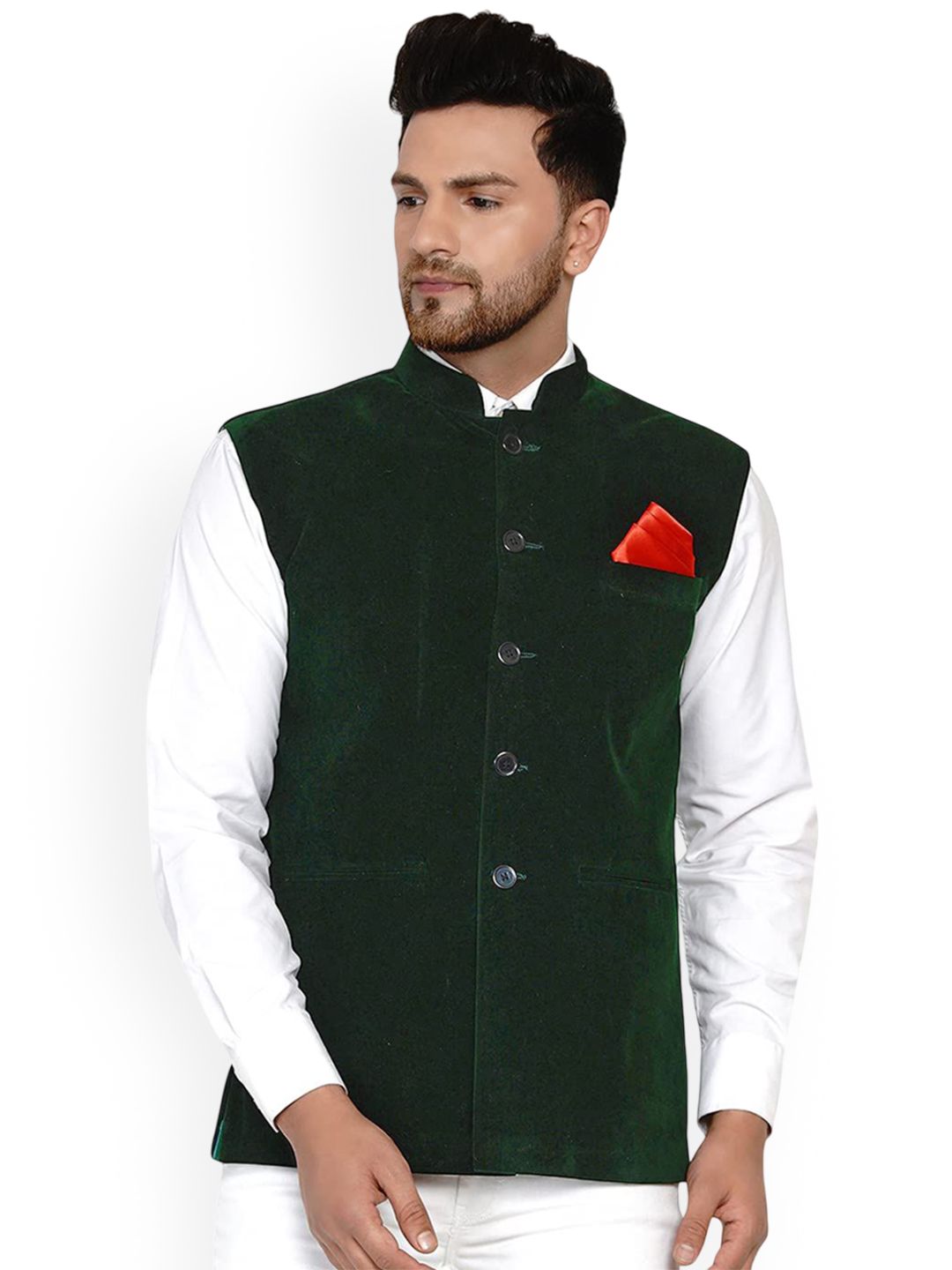 VEERA PARIDHAAN Printed Velvet Nehru Jacket