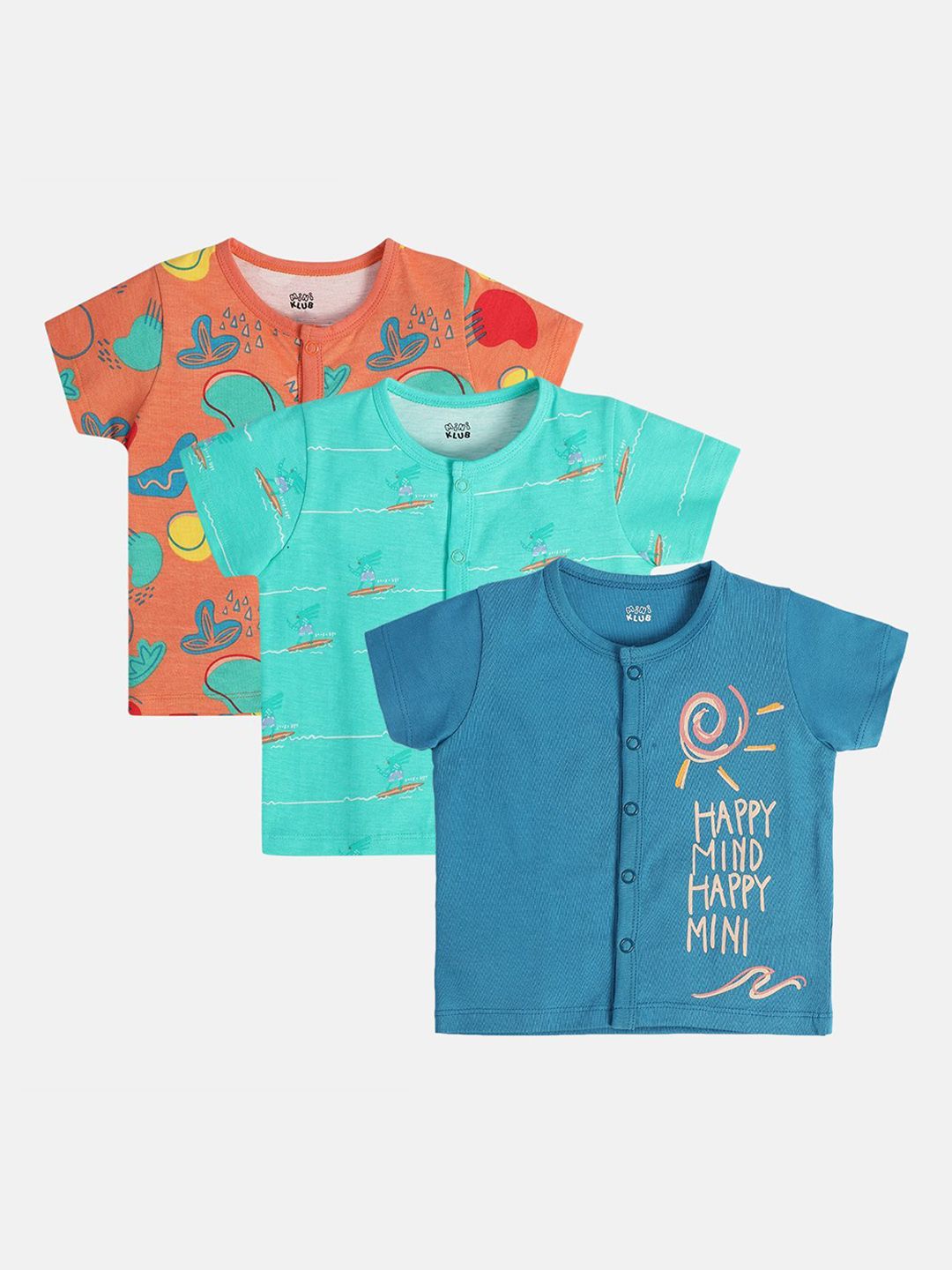 MINI KLUB Infant Boys Pack Of 3 Printed Pure Cotton Jhablas 26BBFV703