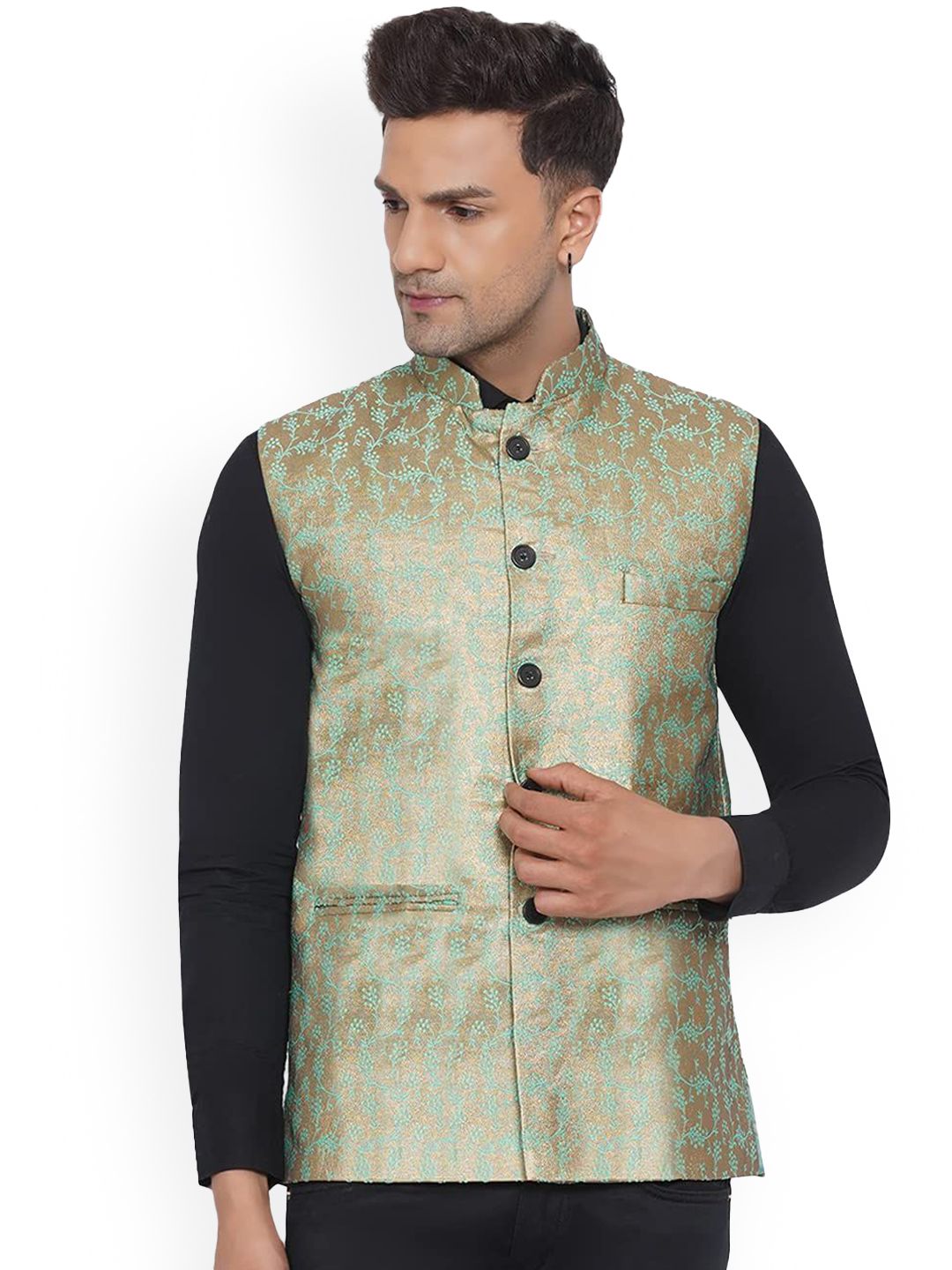 VEERA PARIDHAAN Banarasi Mandarin Collar Nehru Jacket