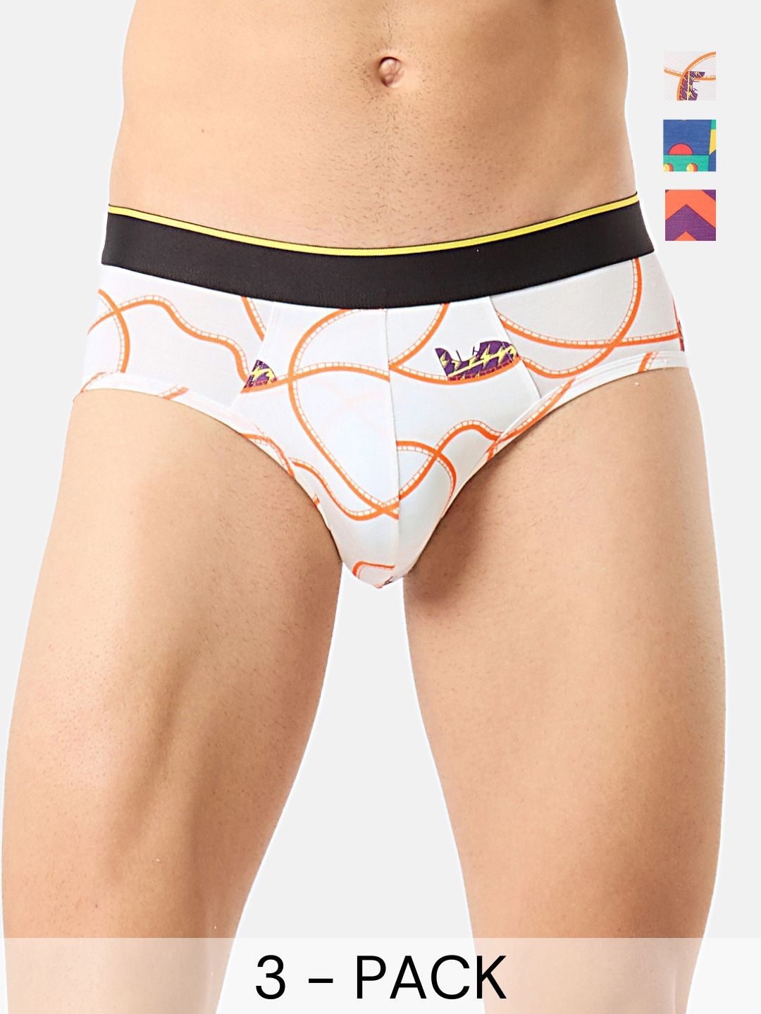 Bummer Men's Pack Of 3 Underwear Mircomodal Printed Brief -BRWHELZCH03S