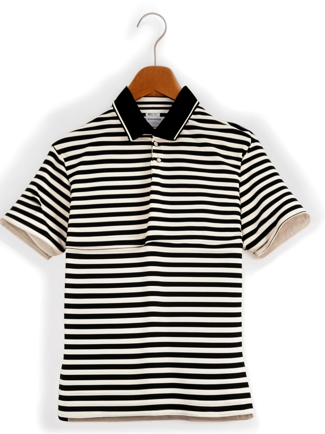 MACK JONNEY Men Striped Polo Collar Monochrome Pockets T-shirt