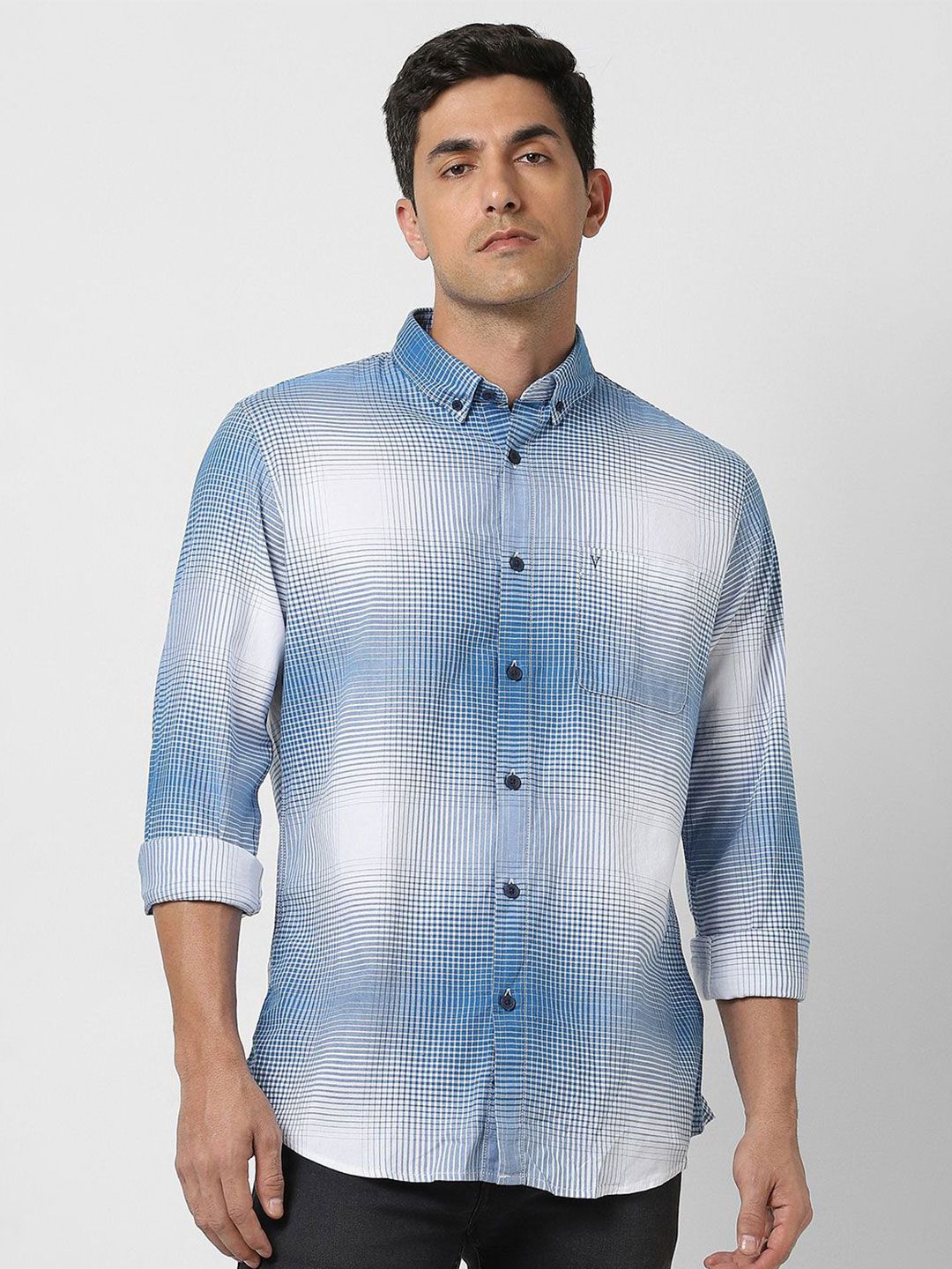 VAN HEUSEN DENIM LABS Men Slim Fit Opaque Checked Casual Shirt