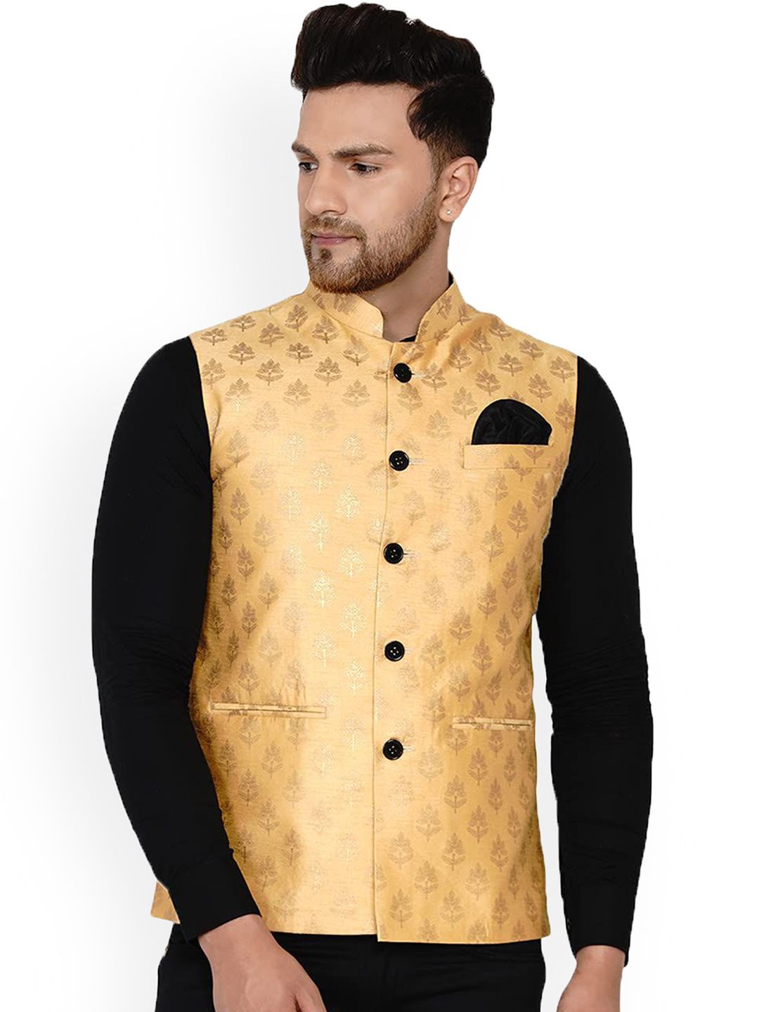 VEERA PARIDHAAN Printed Banarasi Design Mandarin Collar Nehru Jackets