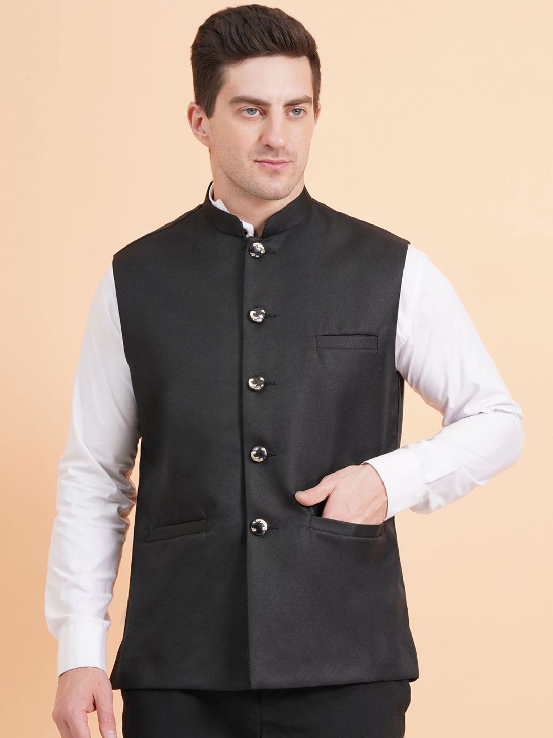 SG LEMAN Mandarin Collar Sleeveless Nehru Jacket