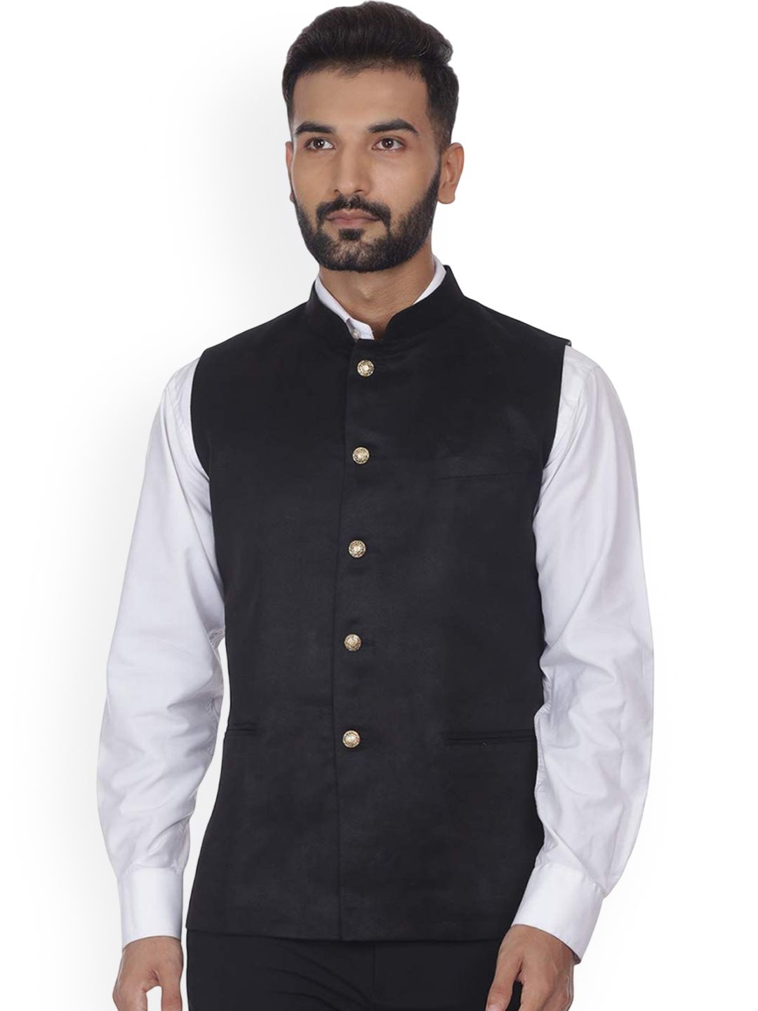 VEERA PARIDHAAN Suede Velvet Mandarin Collar Nehru Jacket