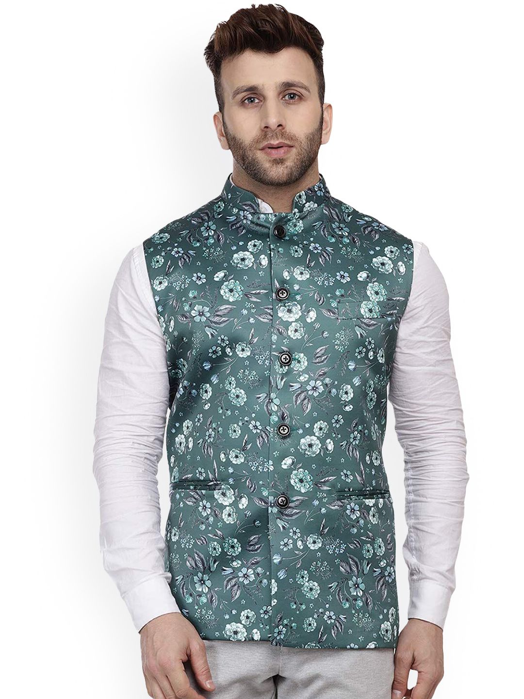 VEERA PARIDHAAN Printed Mandarin Collar Nehru Jackets