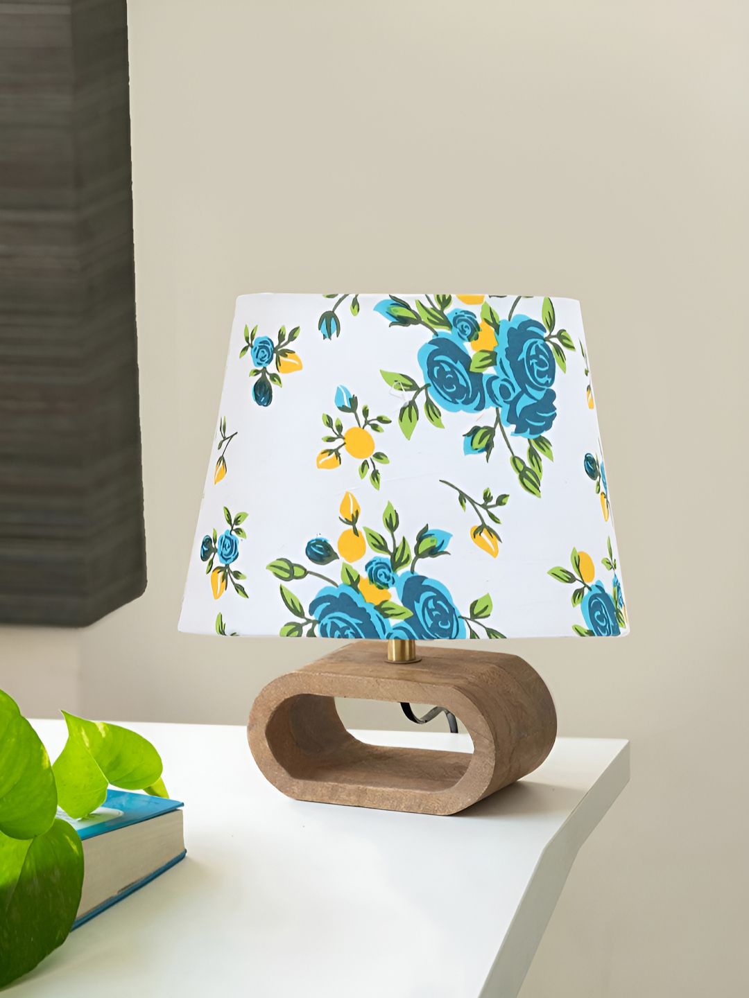 Devansh Warm Yellow Wood Frustum Printed High Quality Electrical Table Lamps