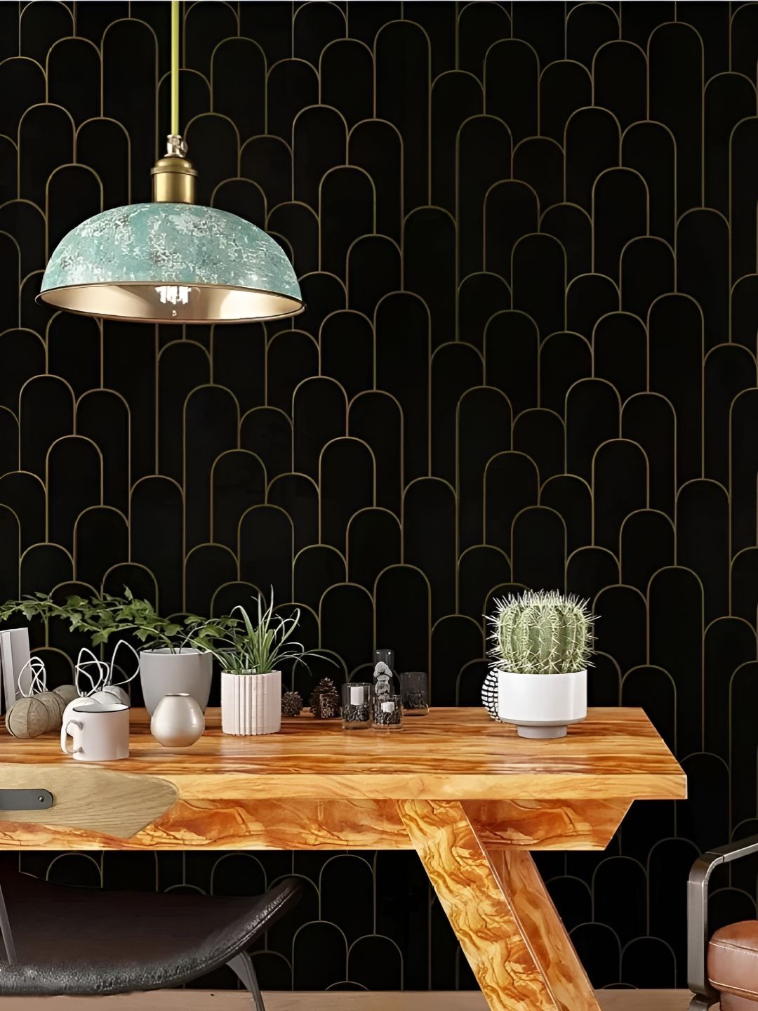 Aura Aura Black & Yellow Abstract Printed Waterproof & Oil-Proof Self Adhesive Wallpaper