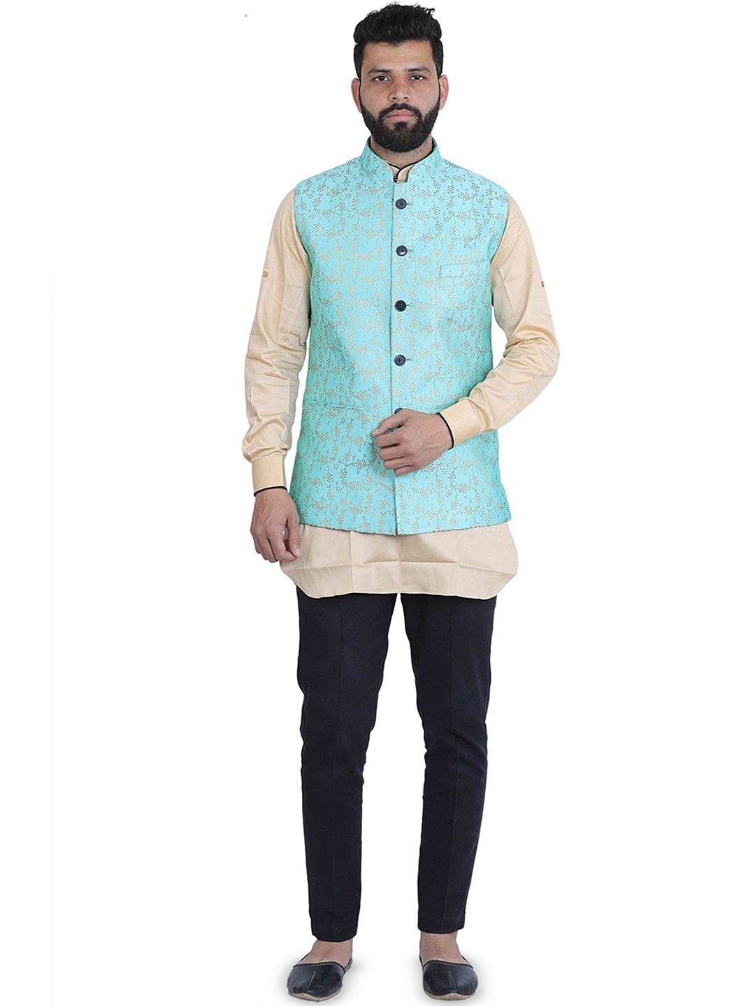 VEERA PARIDHAAN Printed Mandarin Collar Nehru Jackets