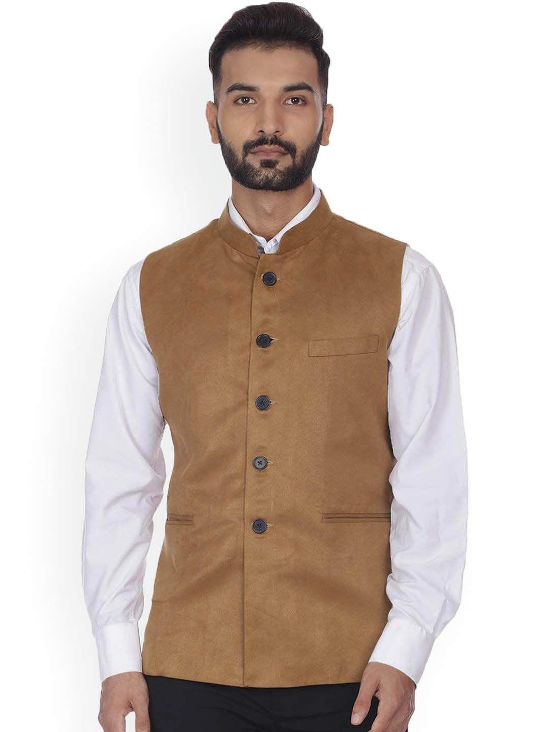 VEERA PARIDHAAN Suede Velvet Mandarin Collar Nehru Jacket