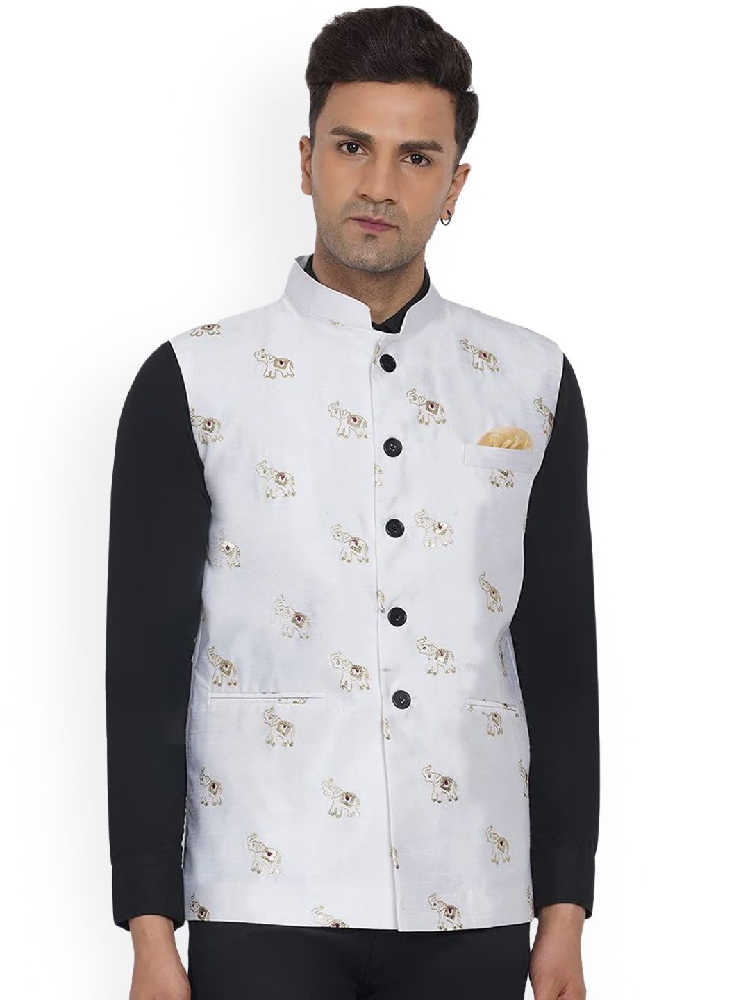VEERA PARIDHAAN Printed Silk Nehru Jacket