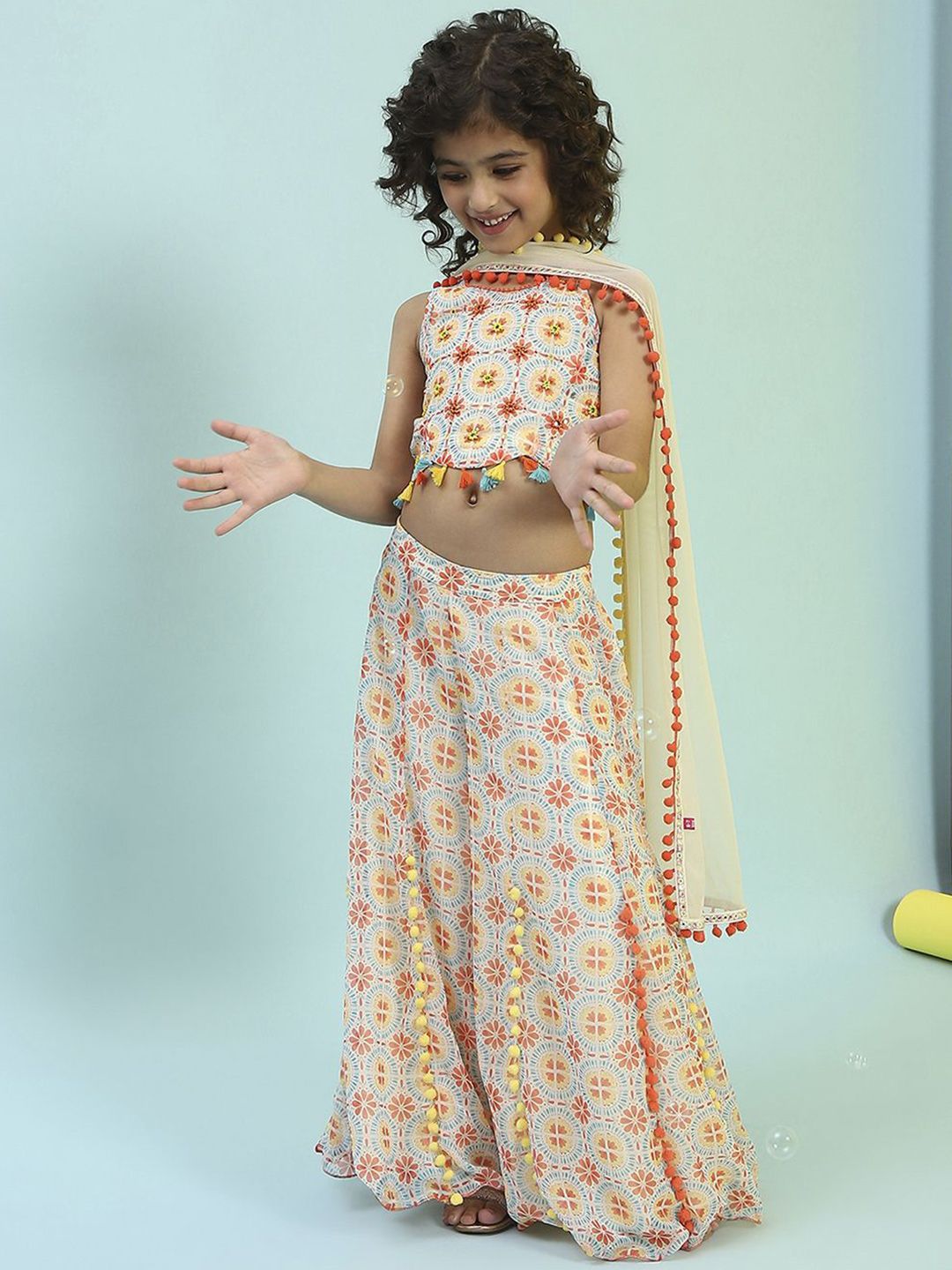 Biba Girls Printed Ready to Wear Lehenga & Blouse With Dupatta