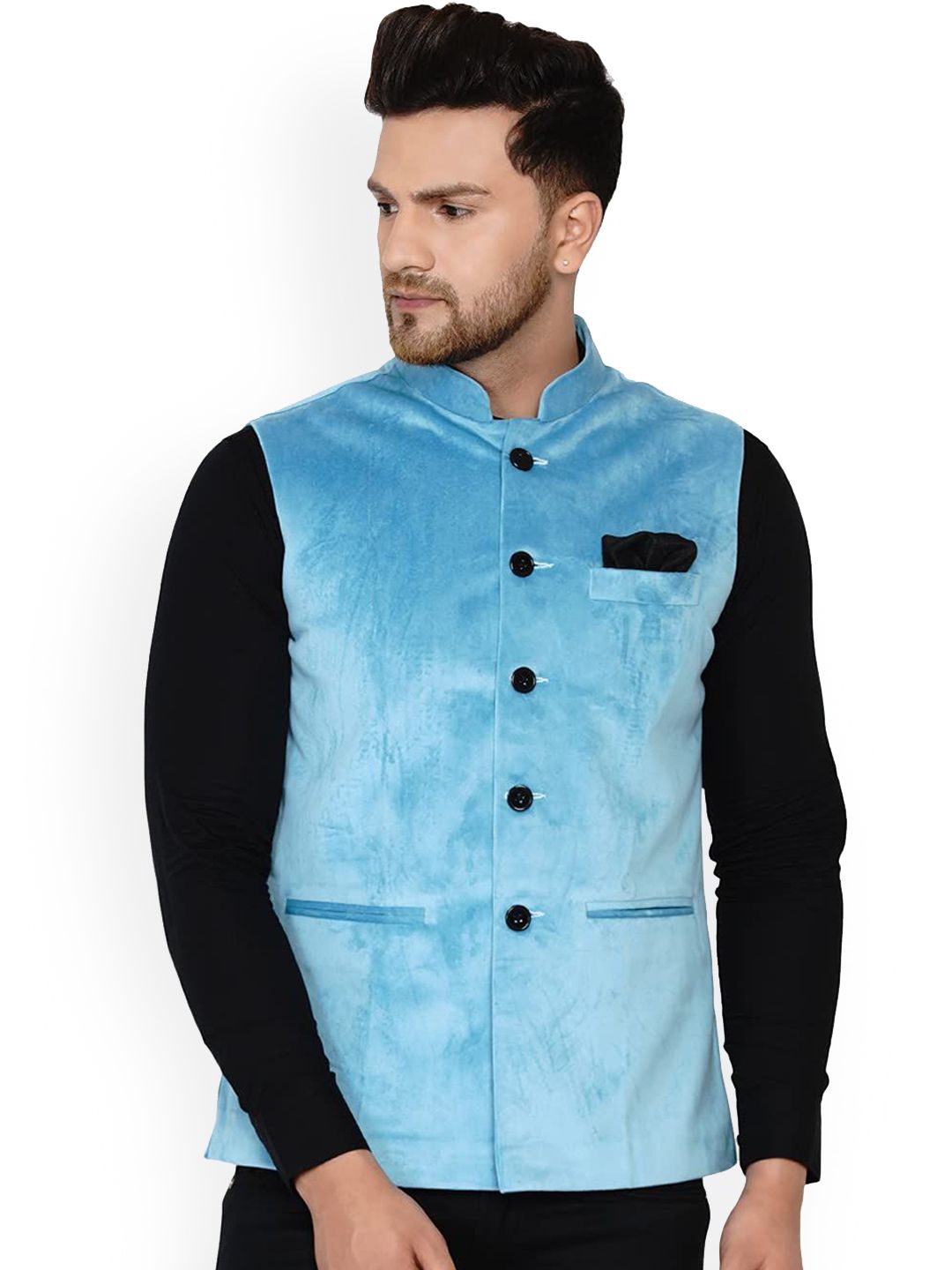 VEERA PARIDHAAN Velvet Mandarin Collar Nehru Jacket