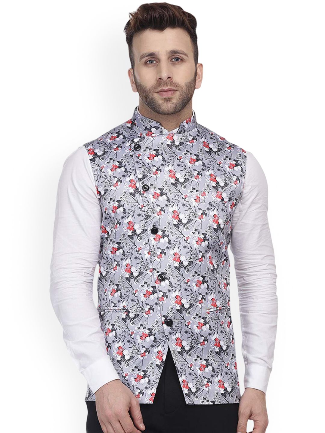 VEERA PARIDHAAN Printed Mandarin Collar Nehru Jackets