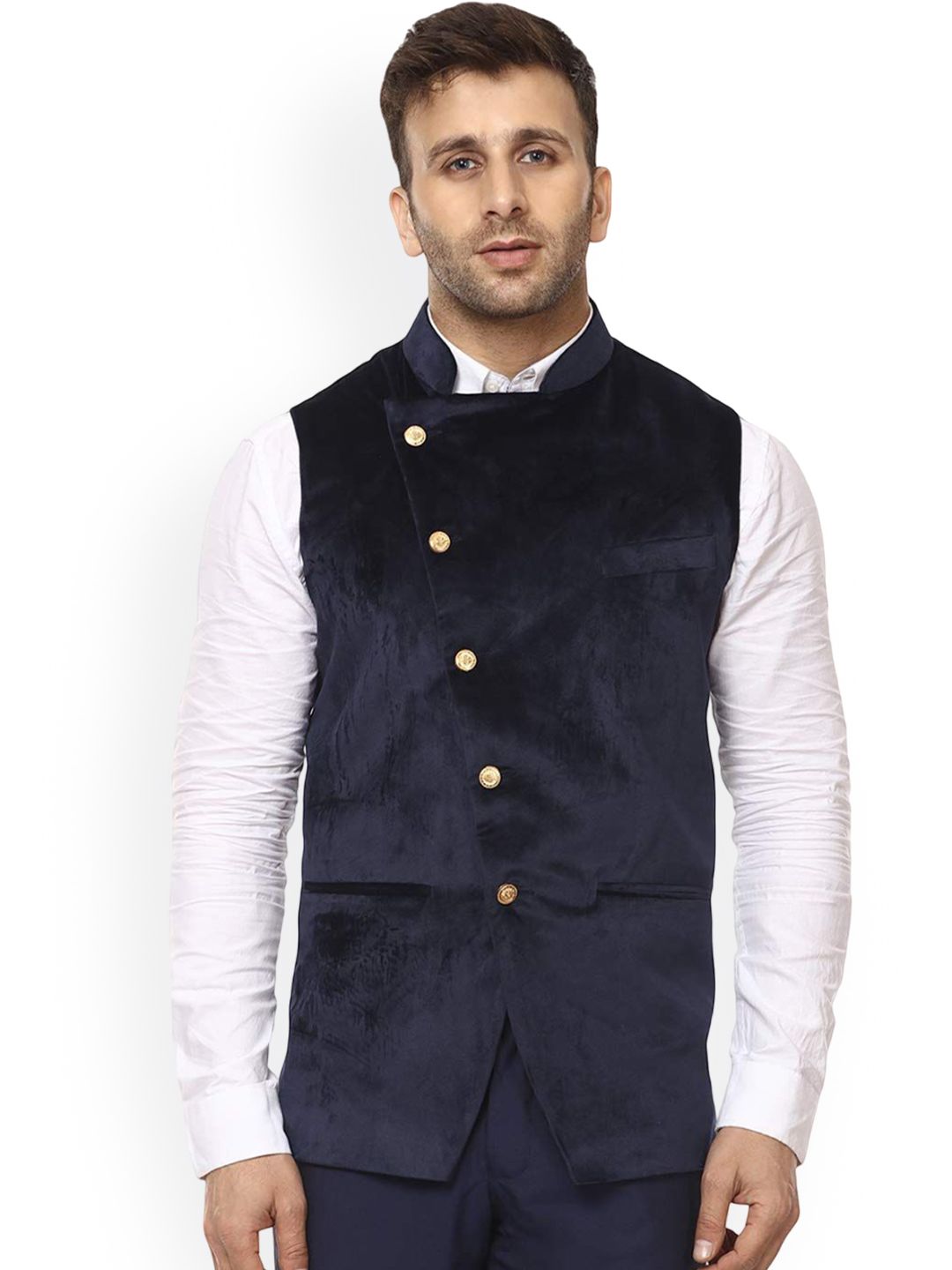 VEERA PARIDHAAN Velvet Chinese Collar Nehru Jackets