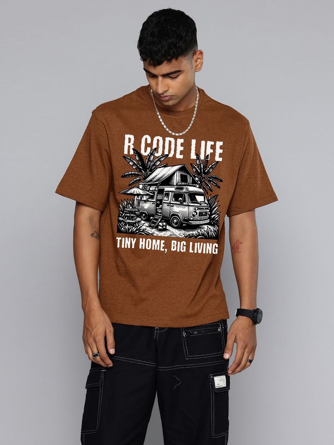 R.Code by The Roadster Life Co. Men Typography Printed Raw Edge T-shirt