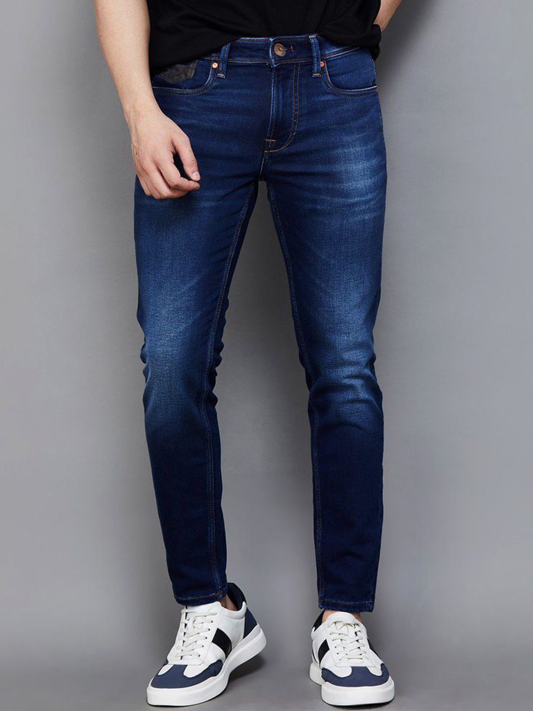 fineblu Men Low Distress Heavy Fade Stretchable Jeans