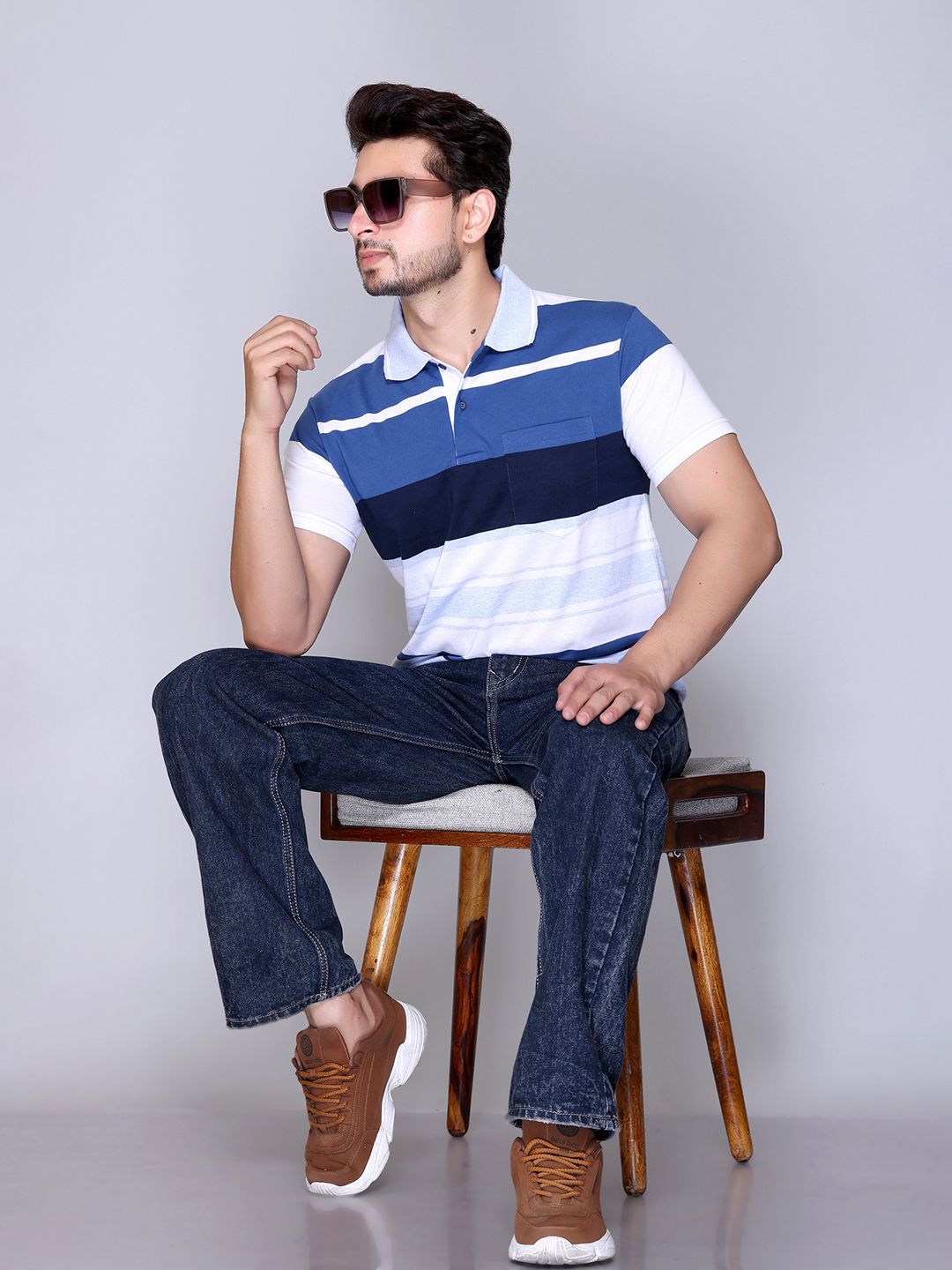 Yoorix Men Striped Polo Collar T-shirt