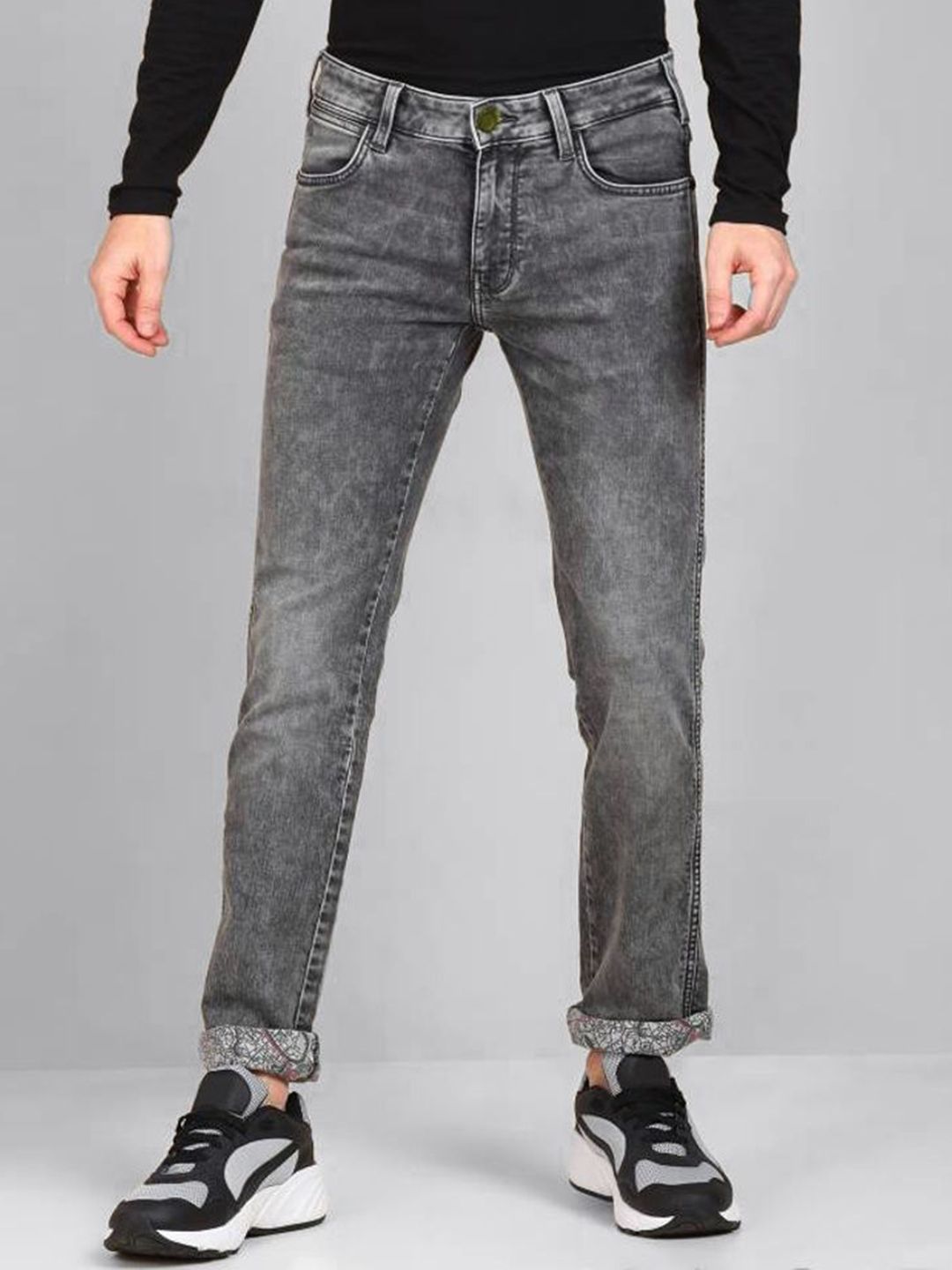 fineblu Men Slim Fit Low Distress Heavy Fade Stretchable Jeans