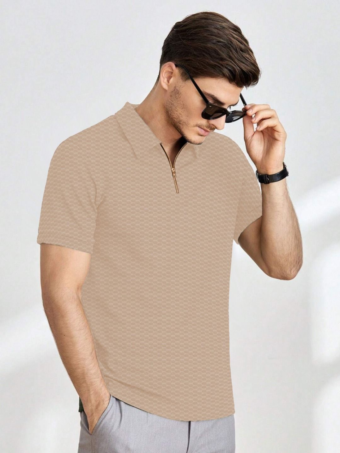 KAJARU Men Polo Collar Pockets T-shirt