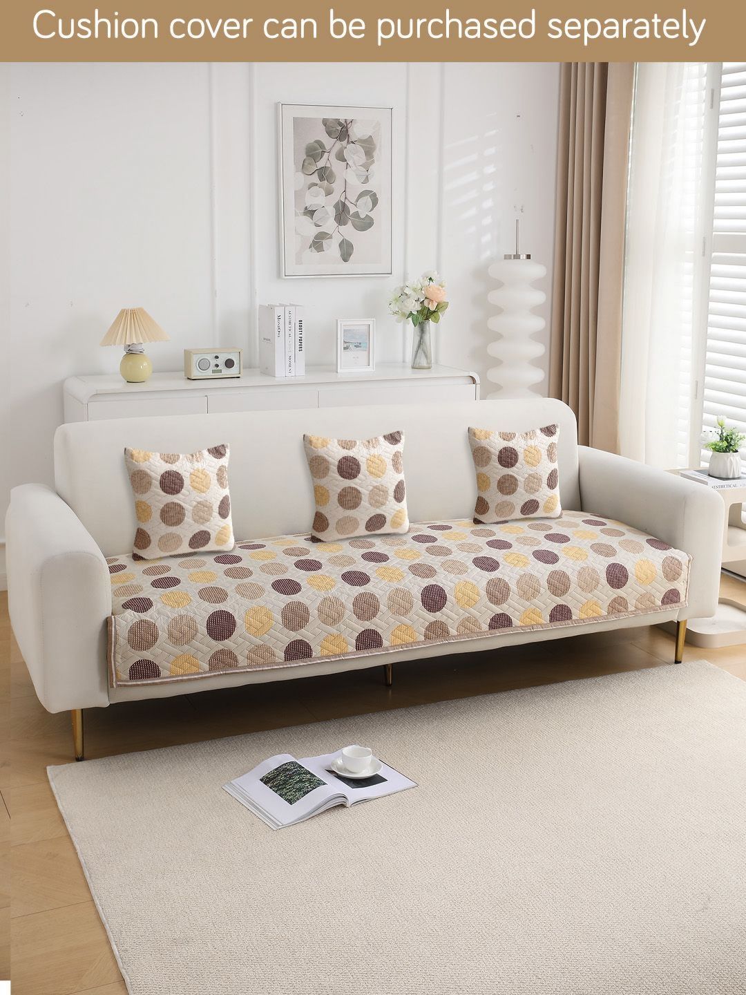 HOKIPO Brown & White Printed Polyester 2 Piece Sofa Cover